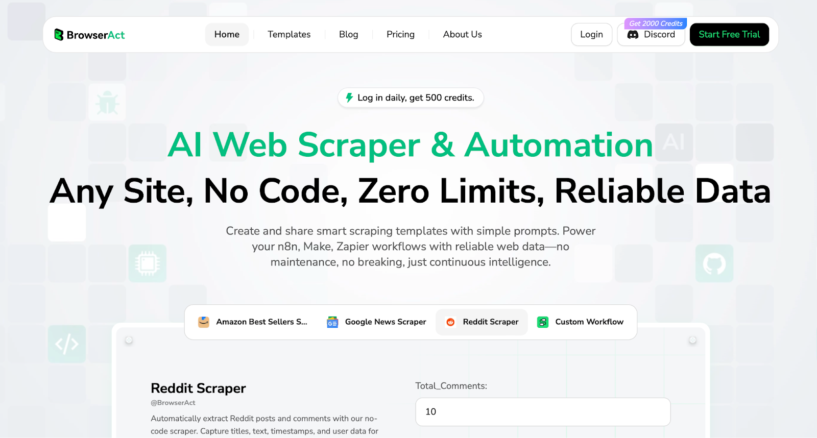 BrowserAct Reddit Scraper home page