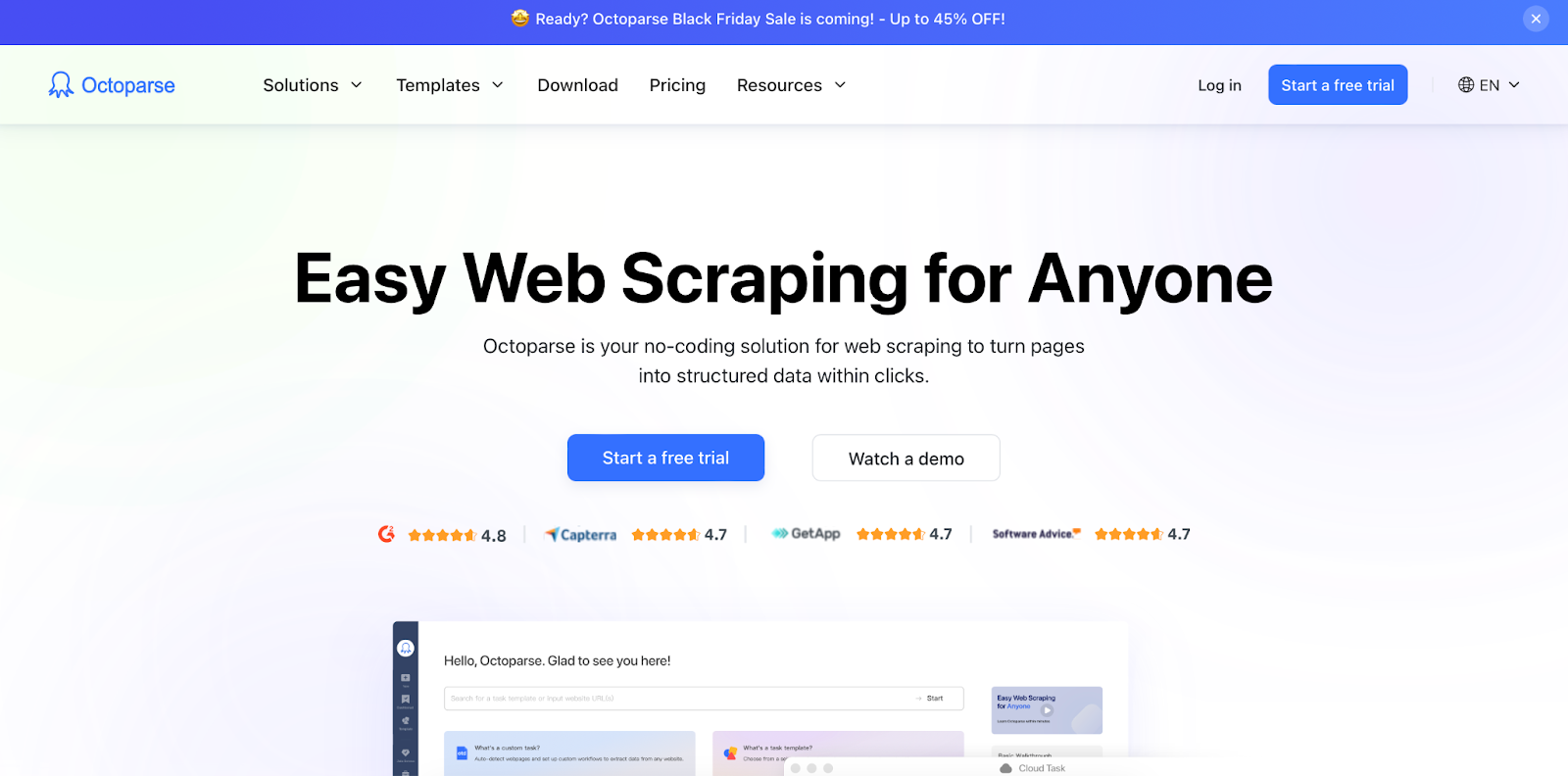 Octoparse scraper home page