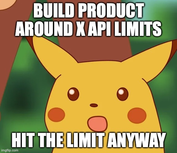 Überraschter Pikachu Meme: Twitter (X) API Limits