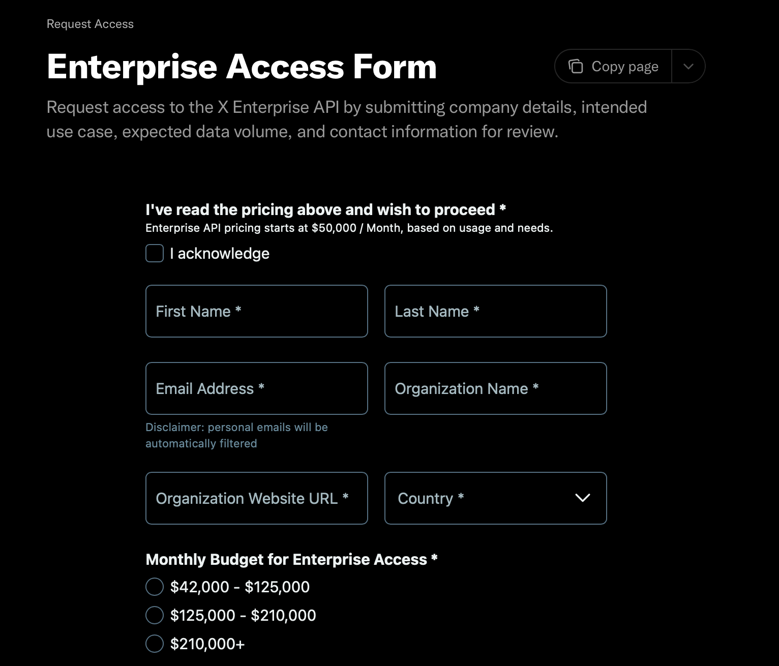 X API Enterprise Access Form