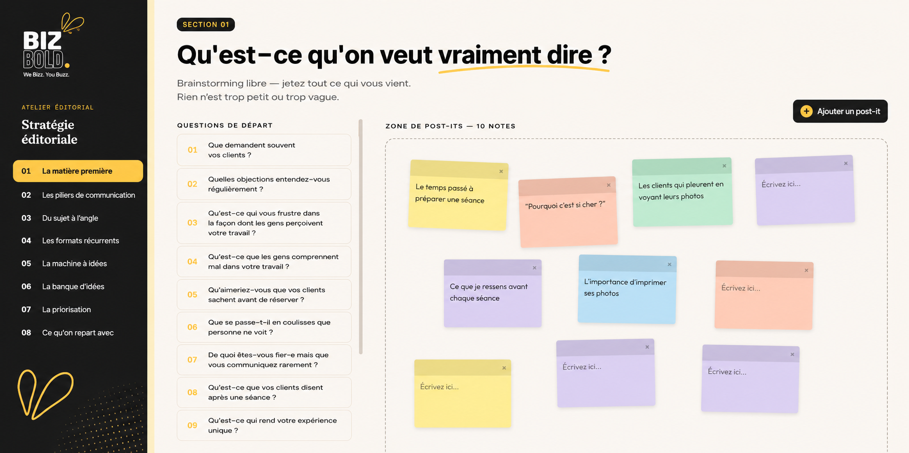 A communication strategy and content planning tool created by Bizbold.