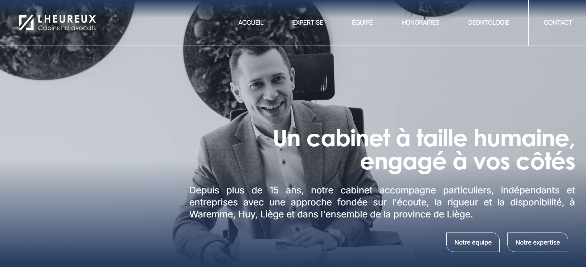 A preview of the custom website for Cabinet Lheureux, designed by Bizbold in Liège.