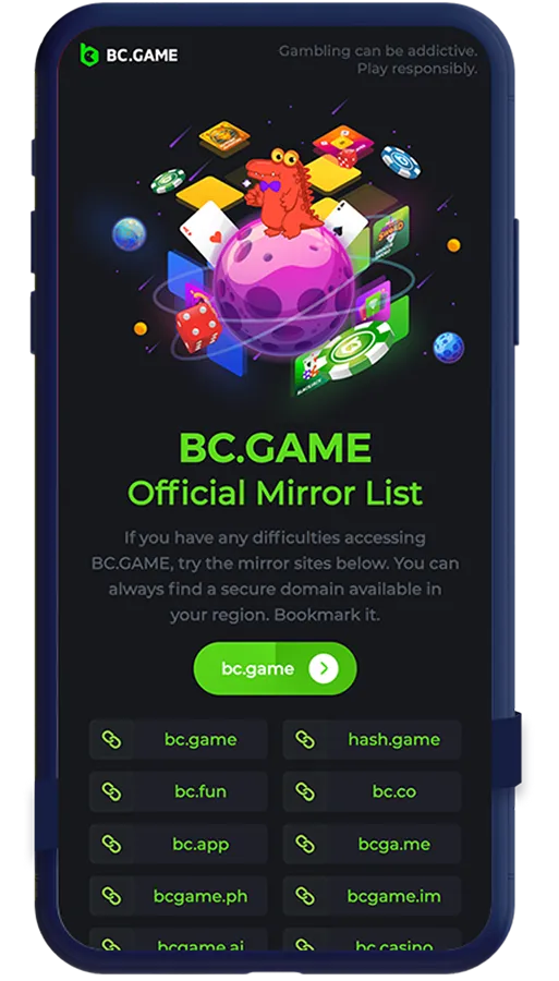 mockup of bc.game homepage to illustrated casino players targeting