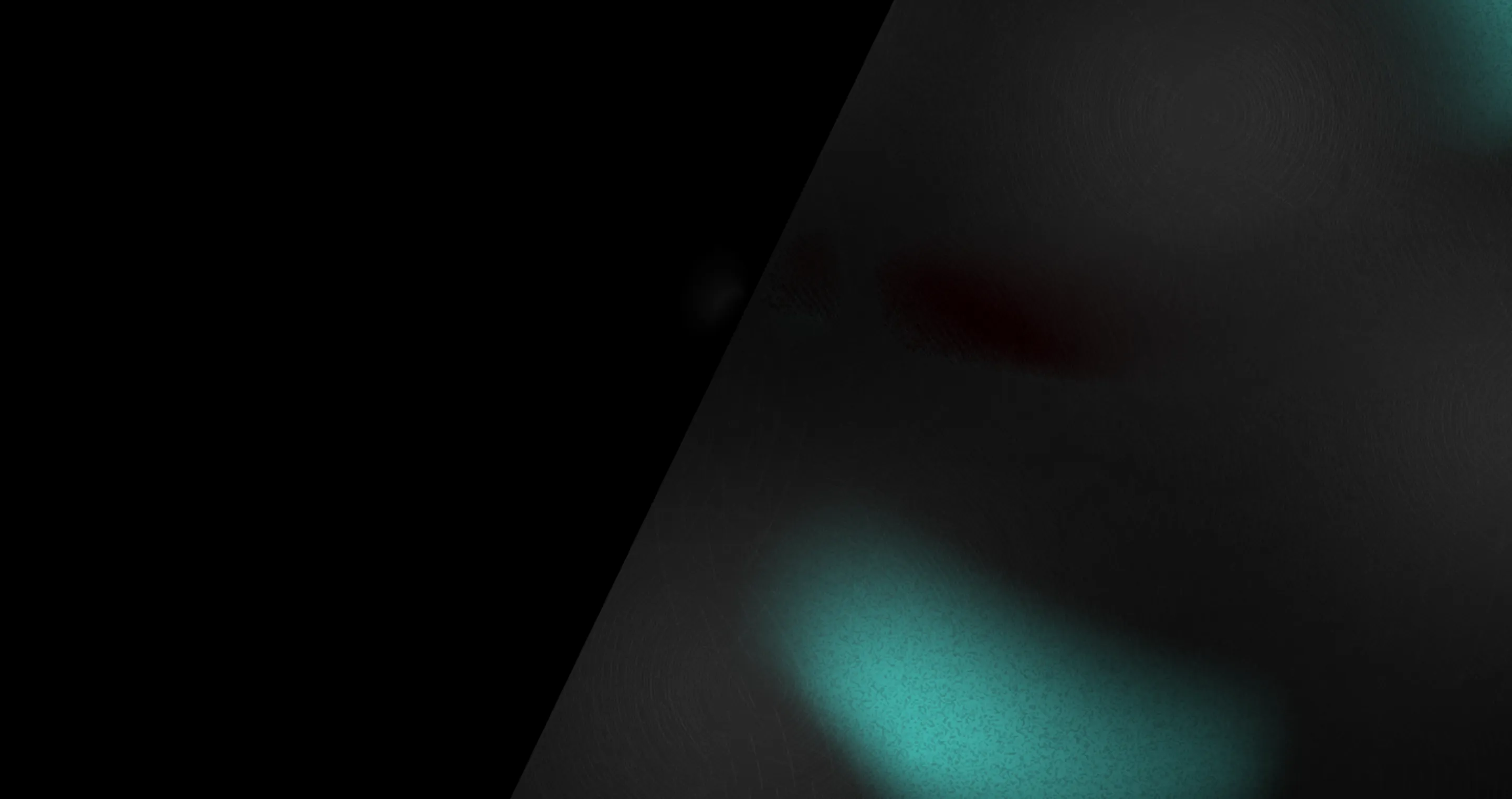 Abstract dark background with geometric shapes and glowing teal and red light accents.