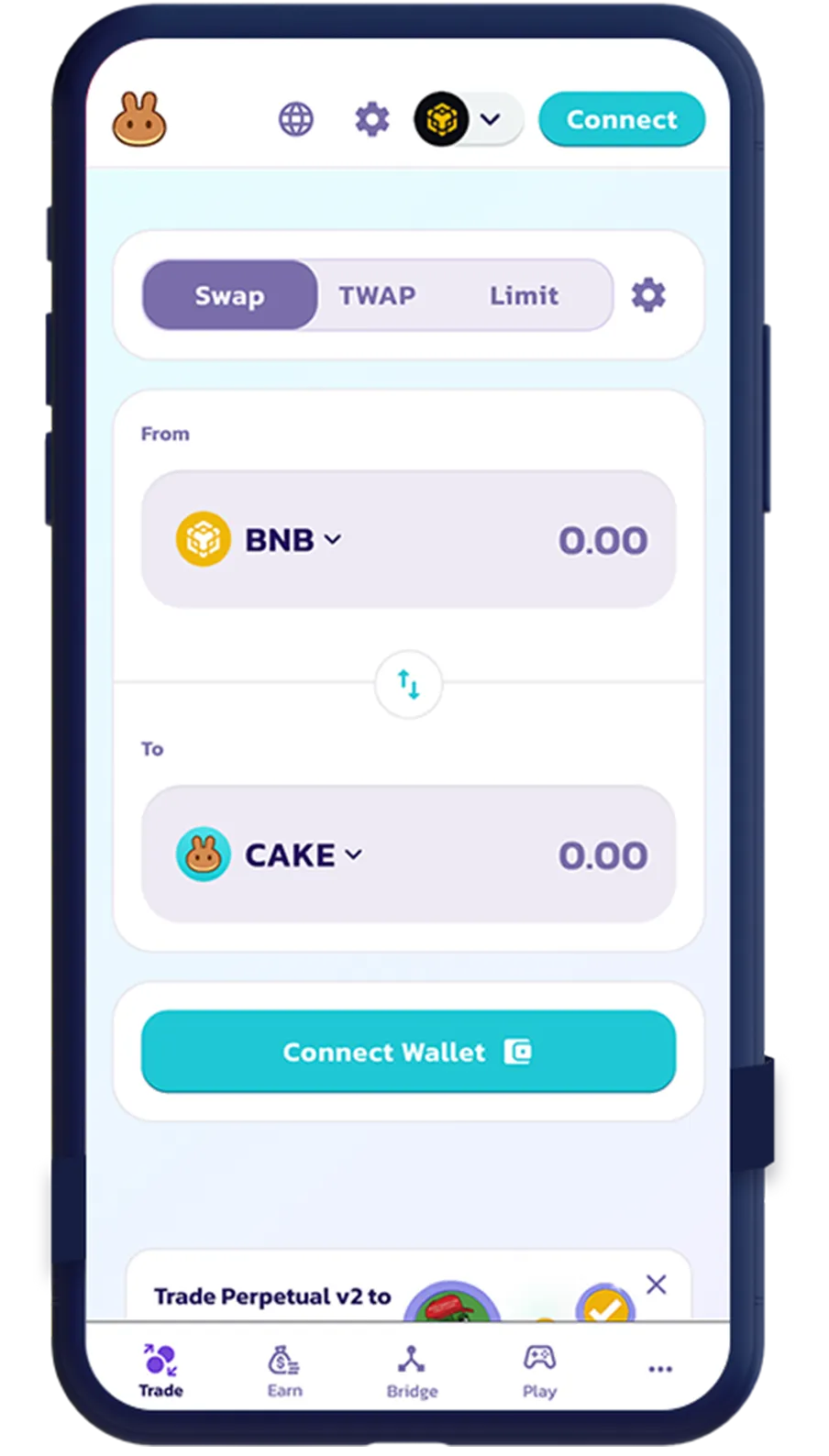 Phone mockup of Pancakeswap showing that advertisers can target yield farmers through Blockchain-Ads