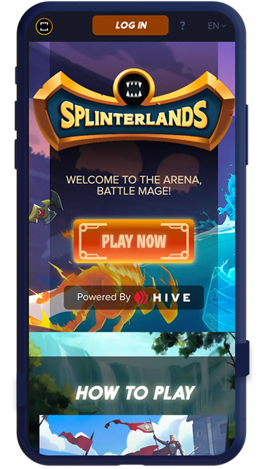 Mobile phone mockup displaying The Sandbox metaverse platform with message to play together, create anything, and own virtual land, featuring Enter the metaverse call-to-action button and collaborative gaming scenes
