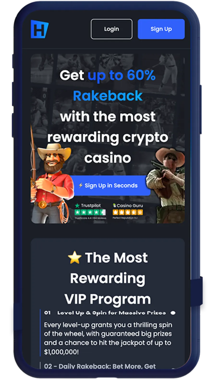 Mobile phone mockup displaying MetaWin poker platform featuring Hall of Fame games, crypto competitions with Bitcoin prizes and promotional banner advertising  with sign-in and register optionsign-up options