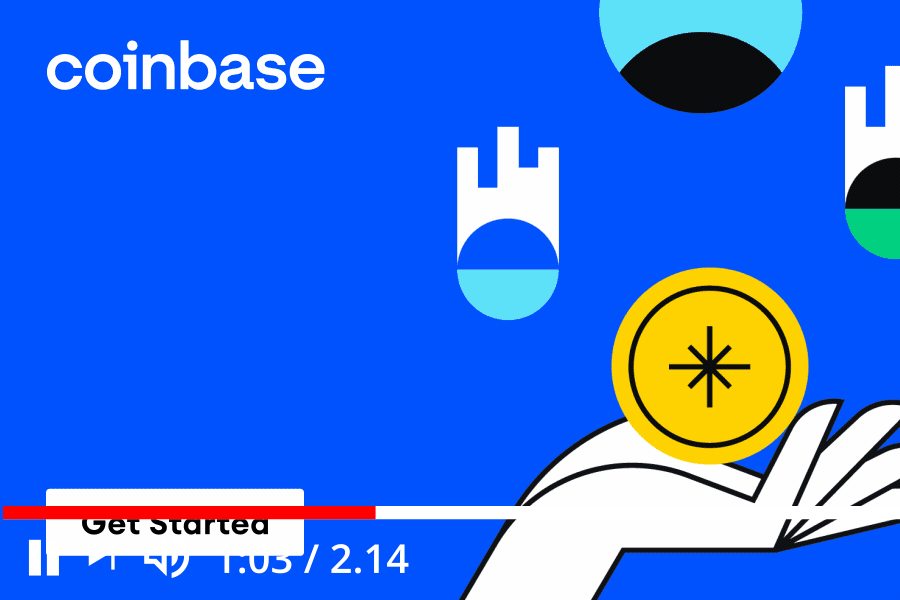Animated cryptocurrency video ad GIF for Coinbase platform with dynamic trading portfolio promotional content