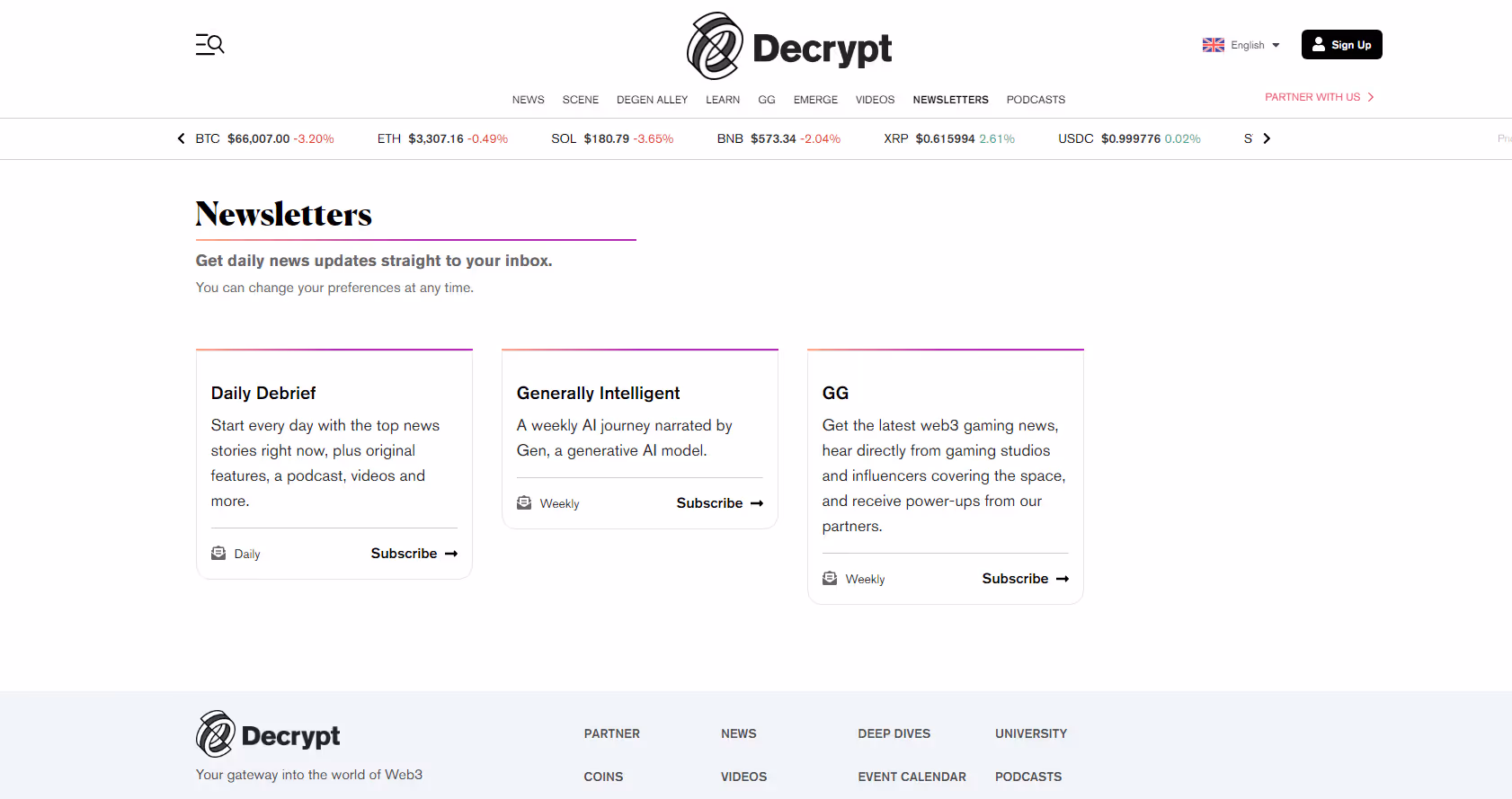 Decrypt Newsletters on Crypto News