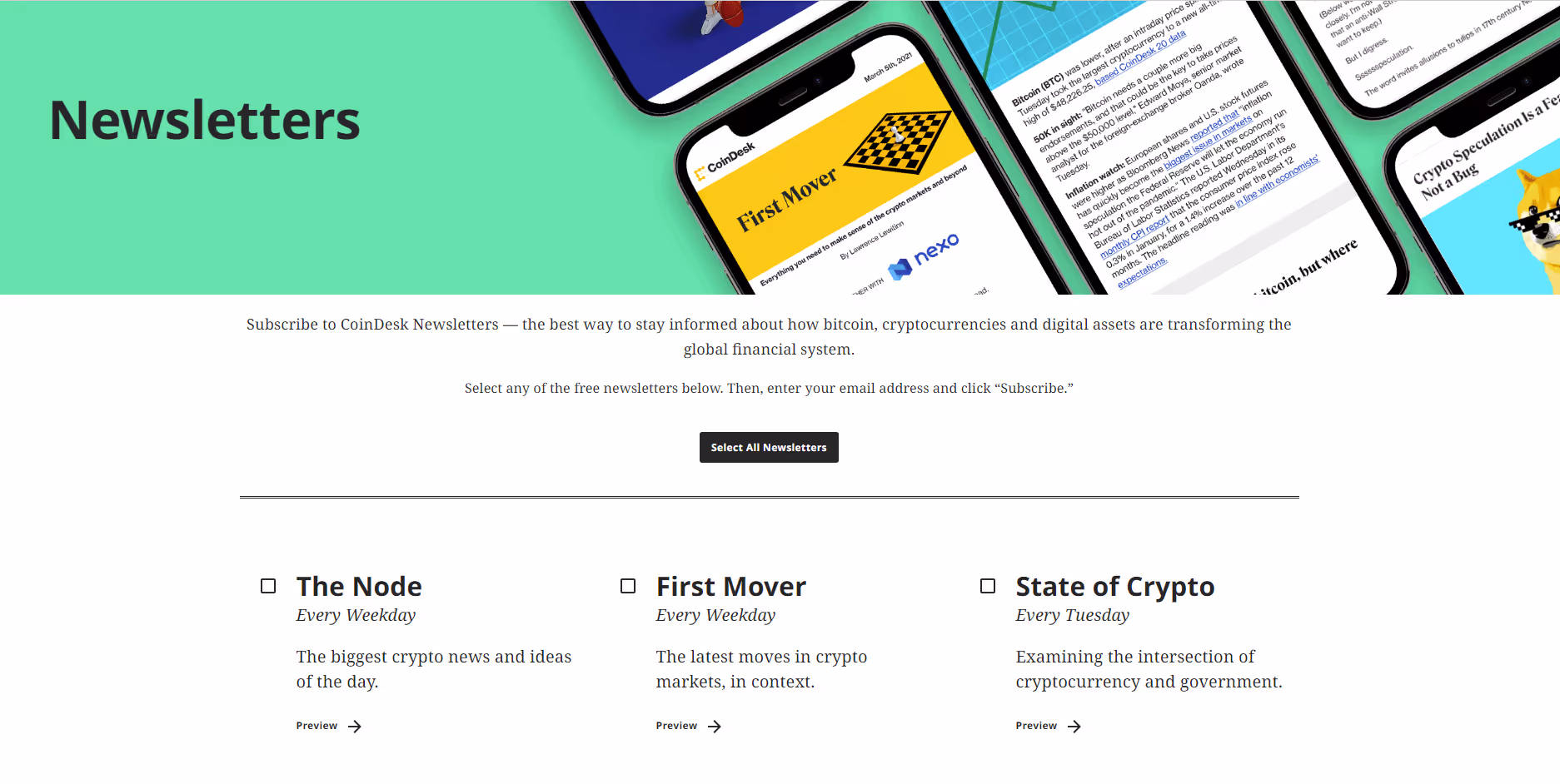 The Node by Coindesk newsletter
