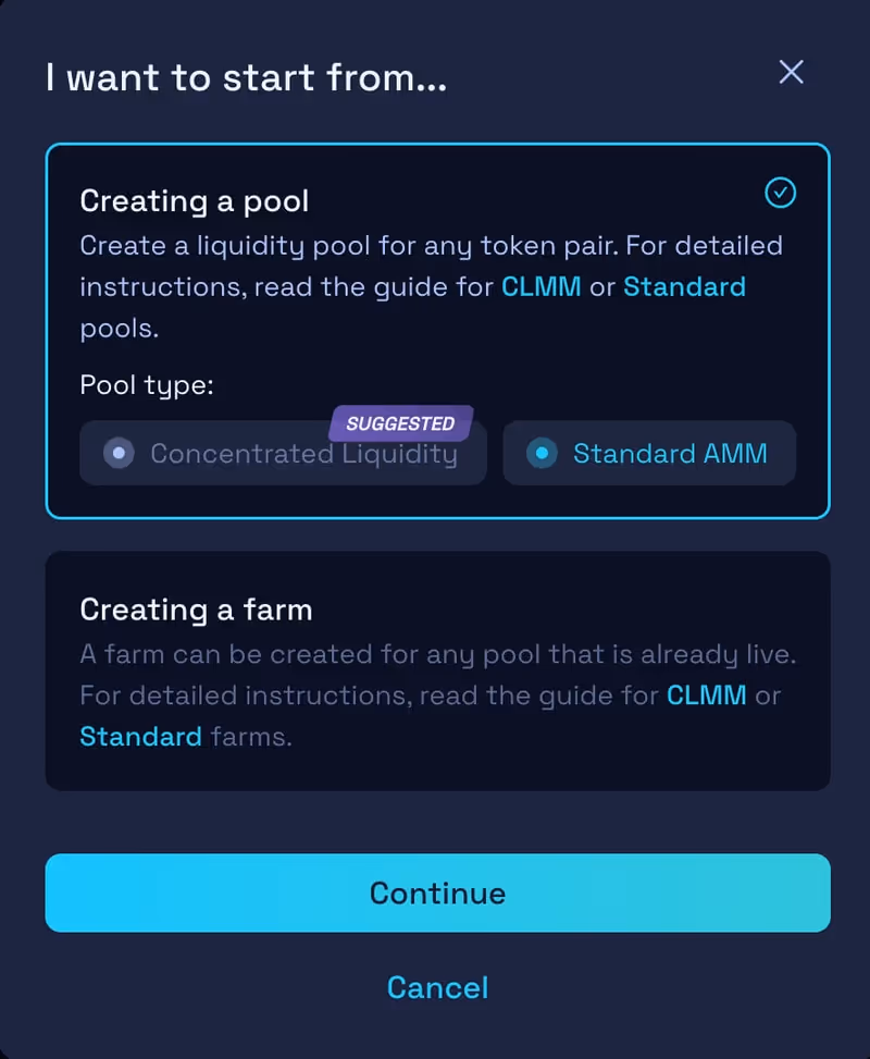 Erstellen eines Pools auf Raydium