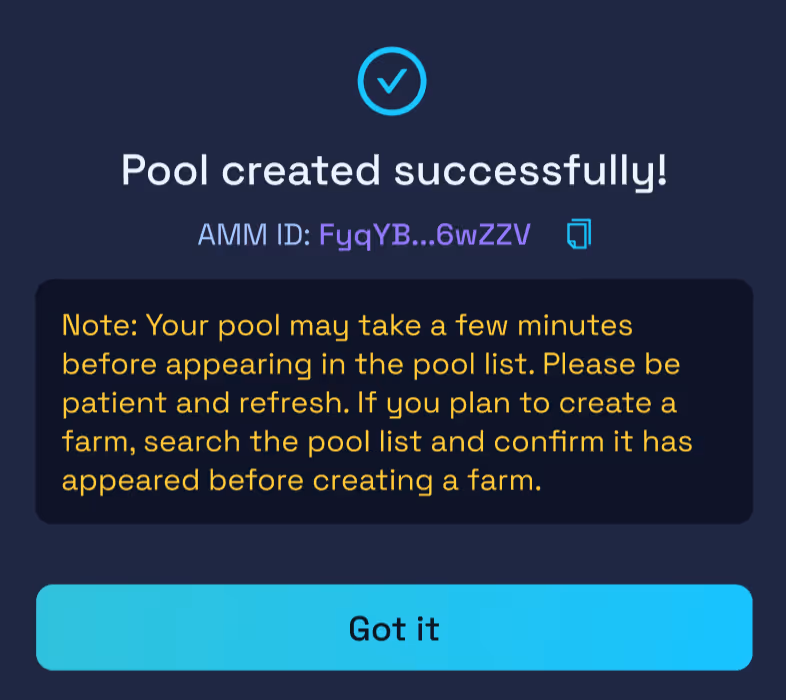 Erfolgreiches Erstellen und Finalisieren eines Pools auf Raydium