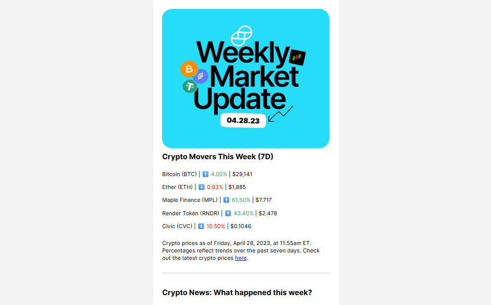 finance weekly email example from Gemini