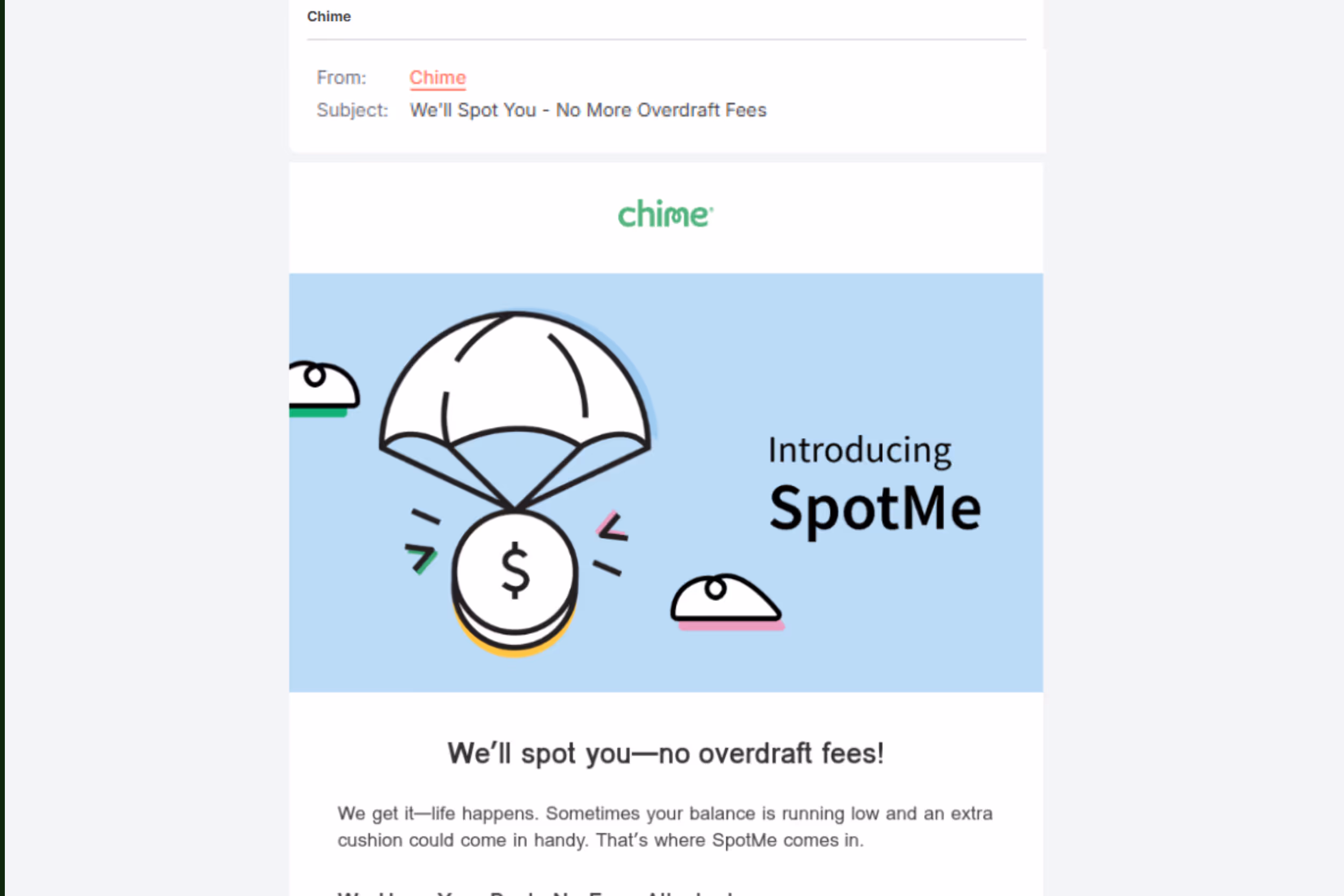 finance email marketing example from Chime