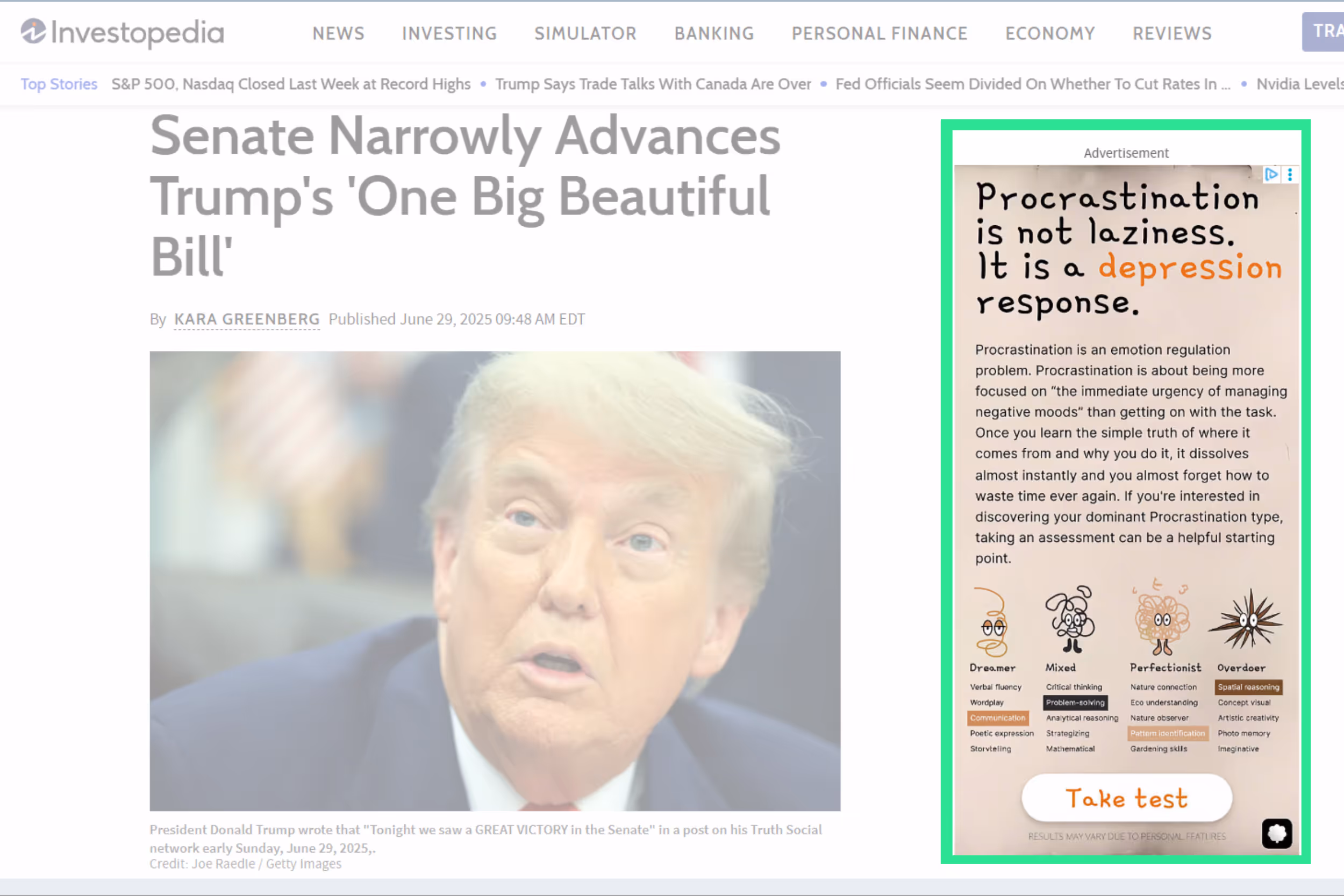 display ad appearing on the right side of an investopedia page
