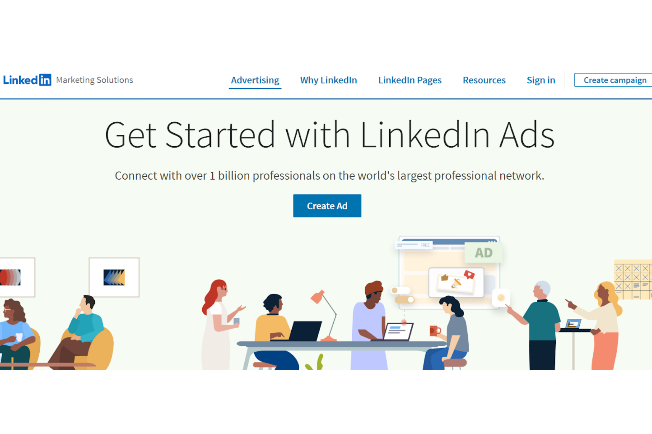 링크드인 애즈 홈페이지의 스크린샷