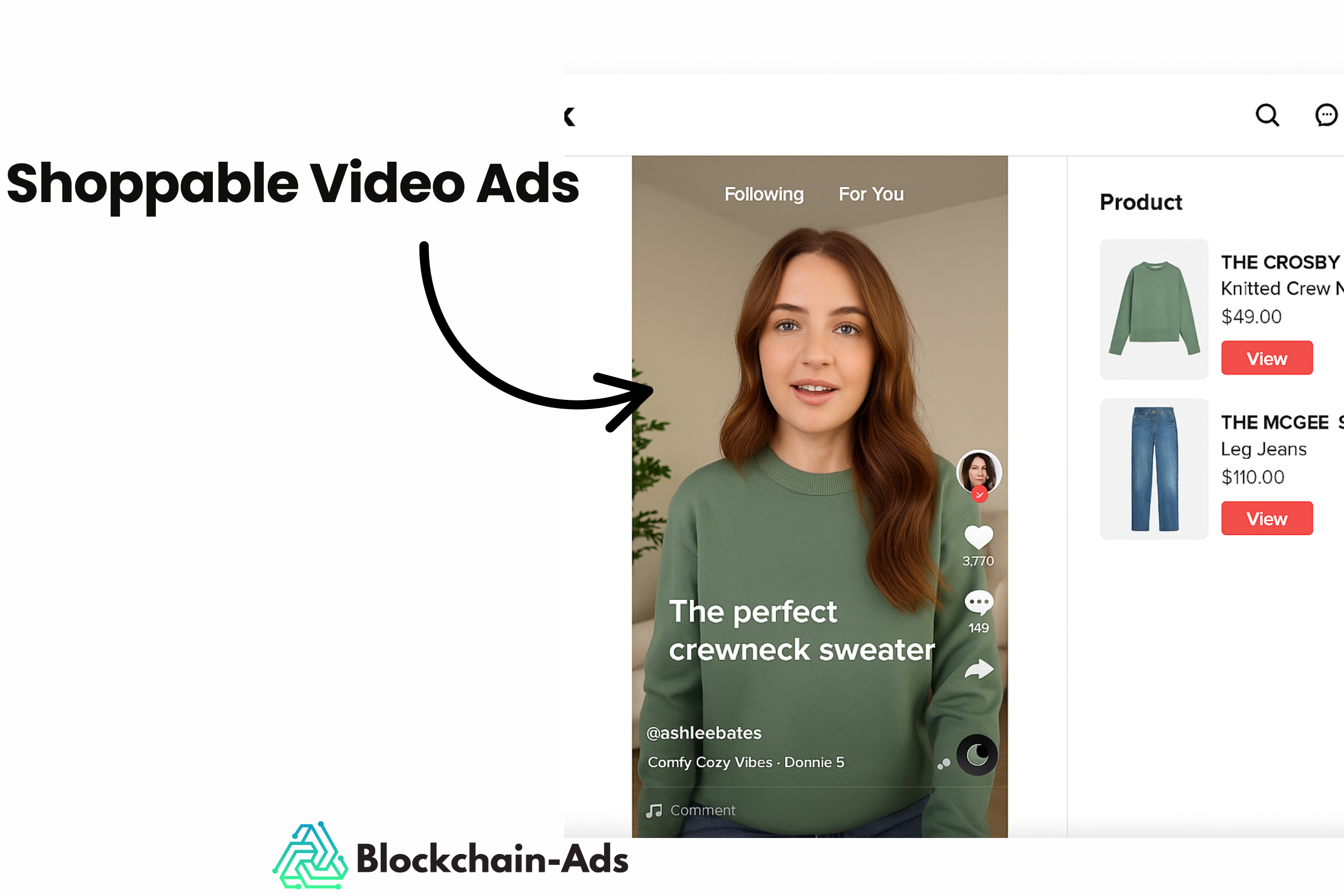 eine Illustration, wie Shoppable Video-Anzeigen in der Video-Werbung aussehen