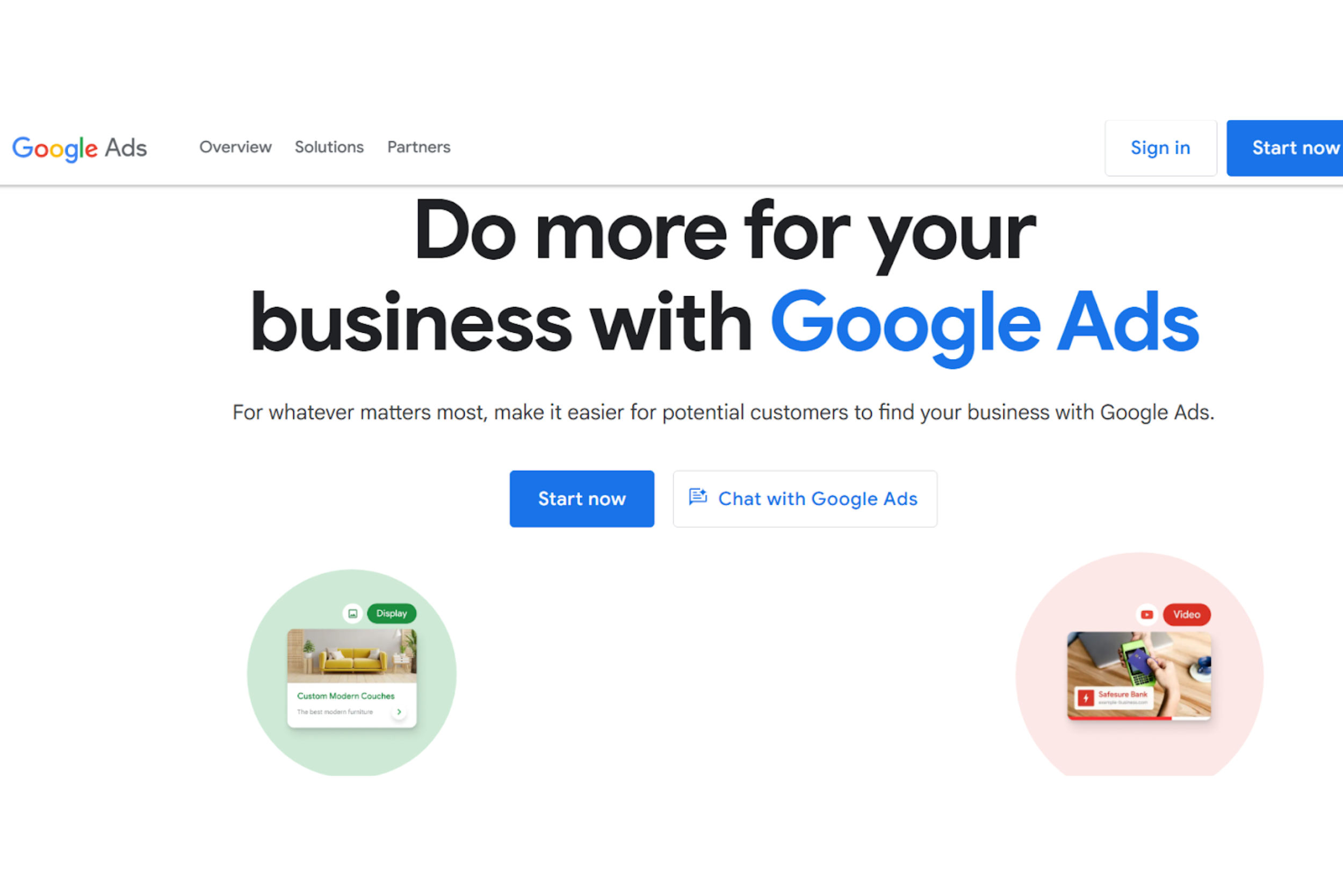 una captura de pantalla de la página principal de google ads