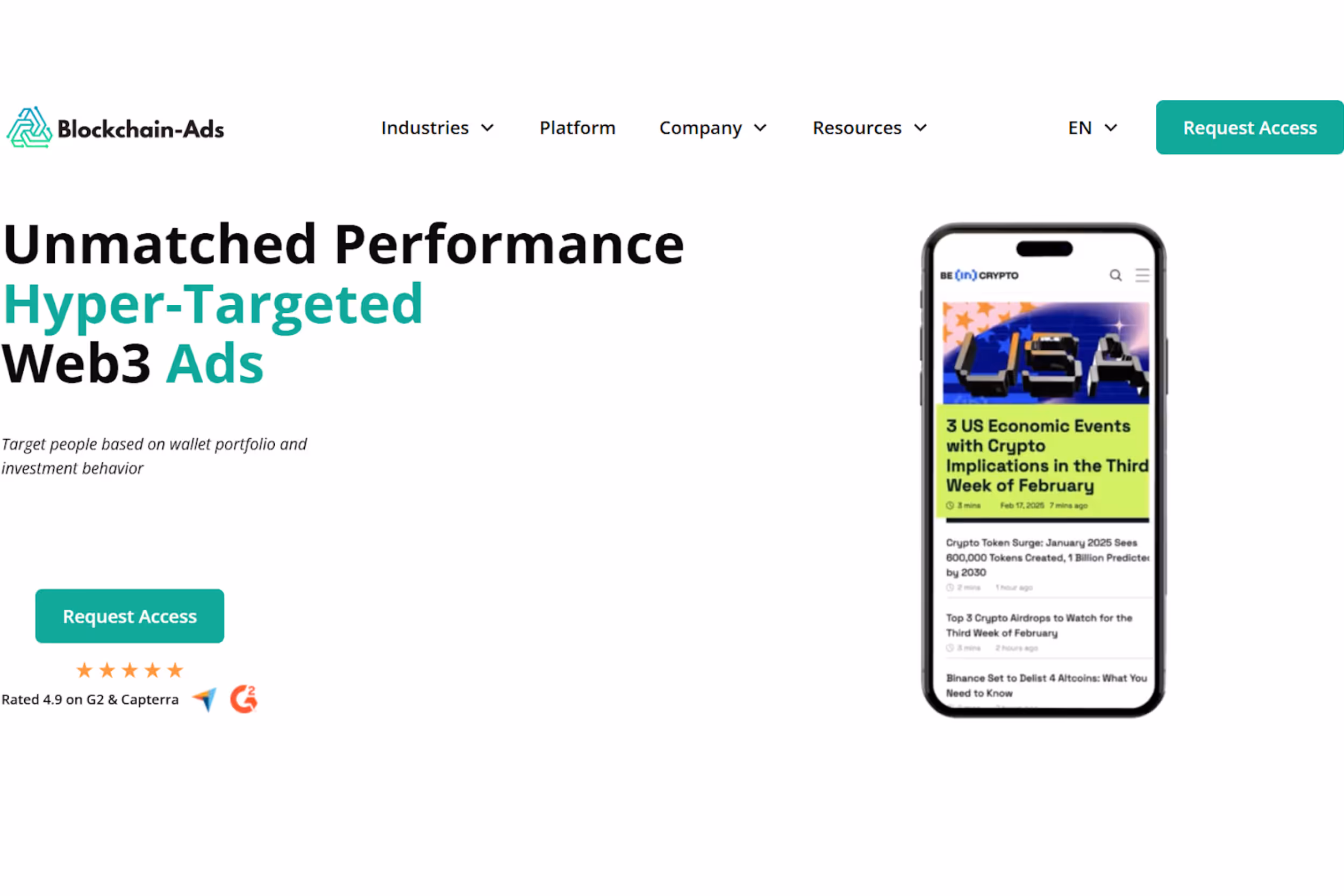 una captura de pantalla de la página principal de blockchain-ads