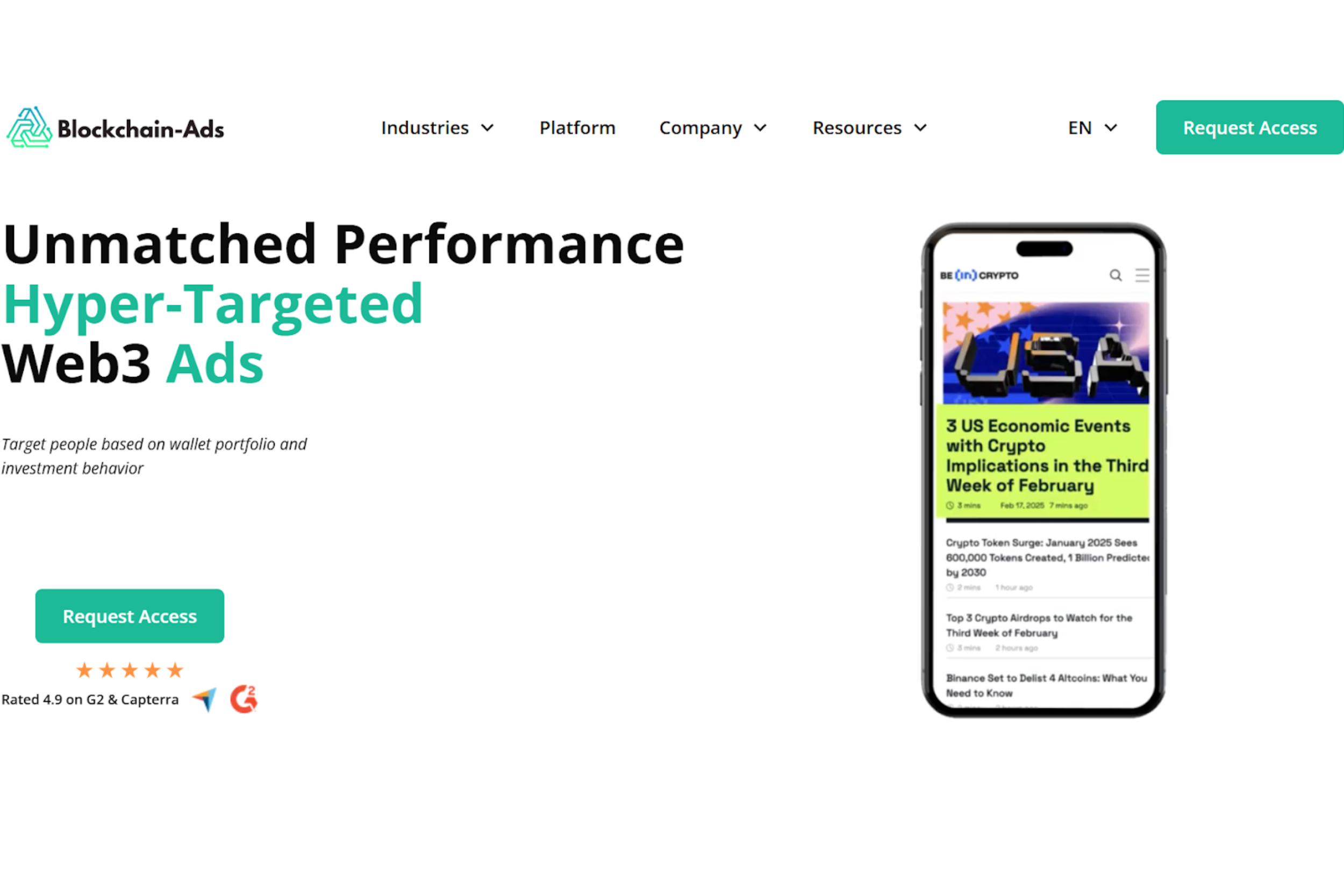 una captura de pantalla de la página principal de blockchain-ads