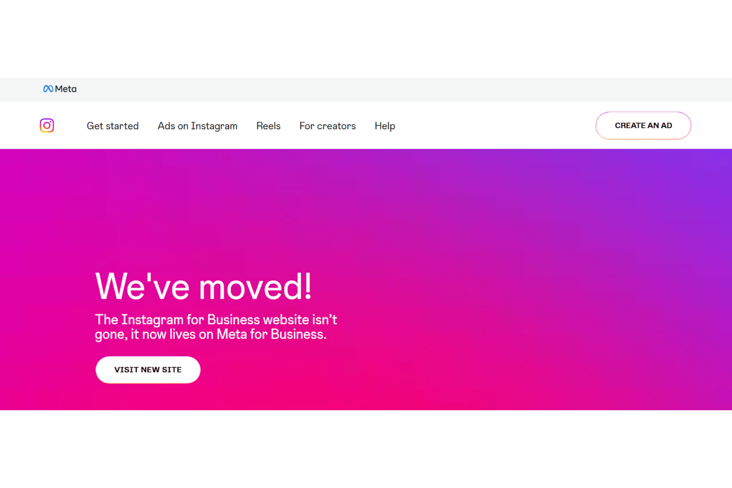 una captura de pantalla de la página principal de meta o instagram ads