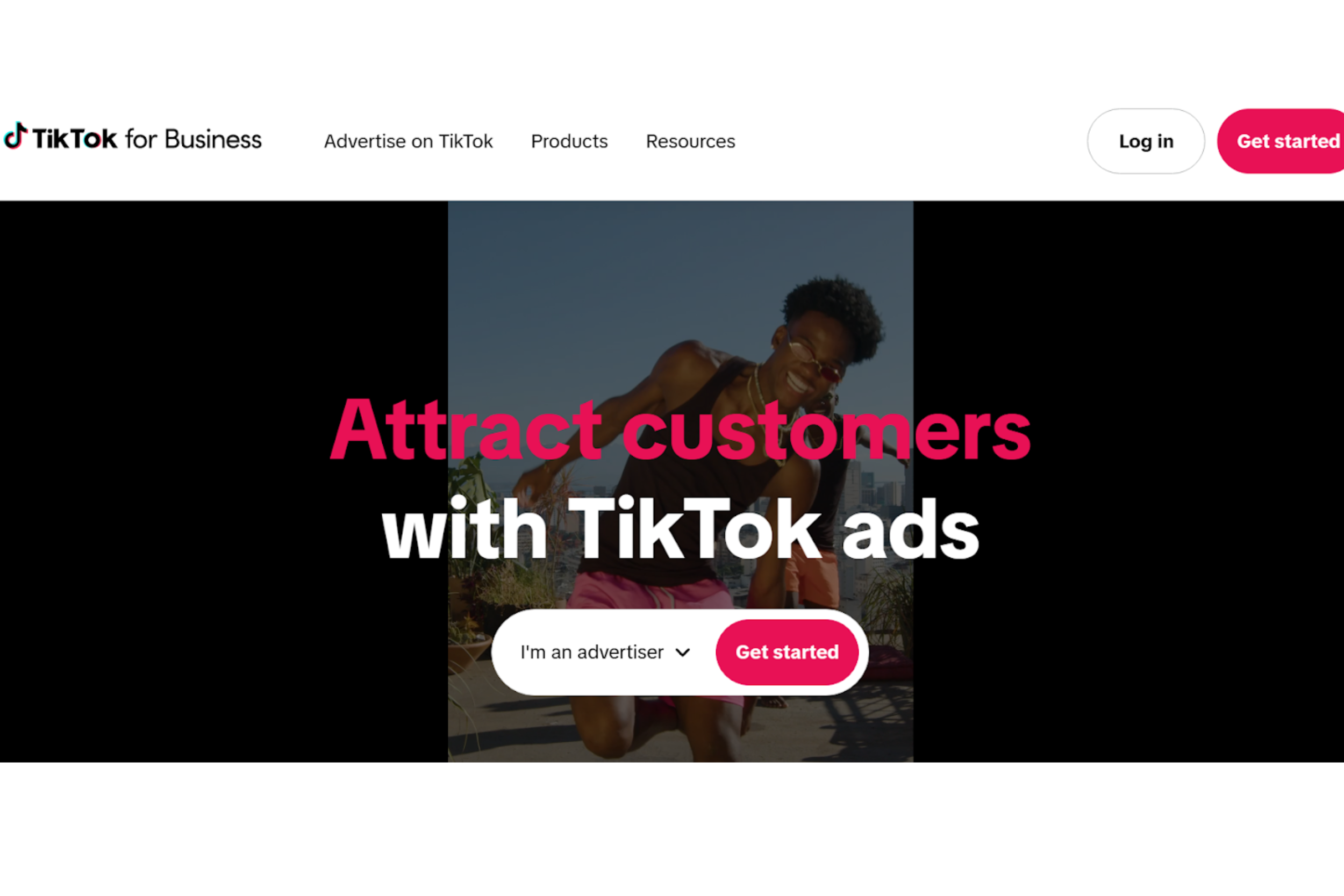 una captura de pantalla de la página principal de Tiktok ads