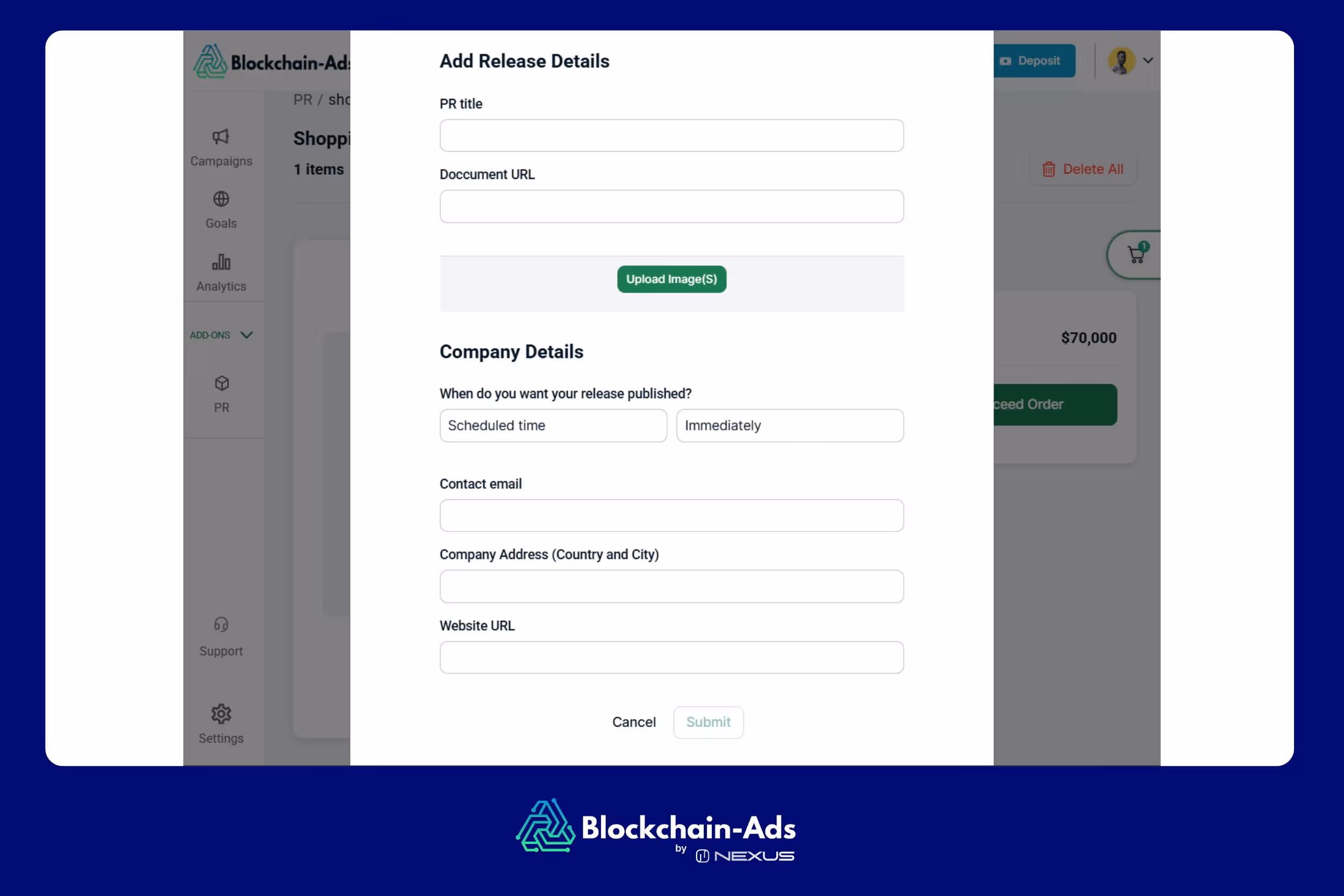 Blockchain-Ads press release submission process