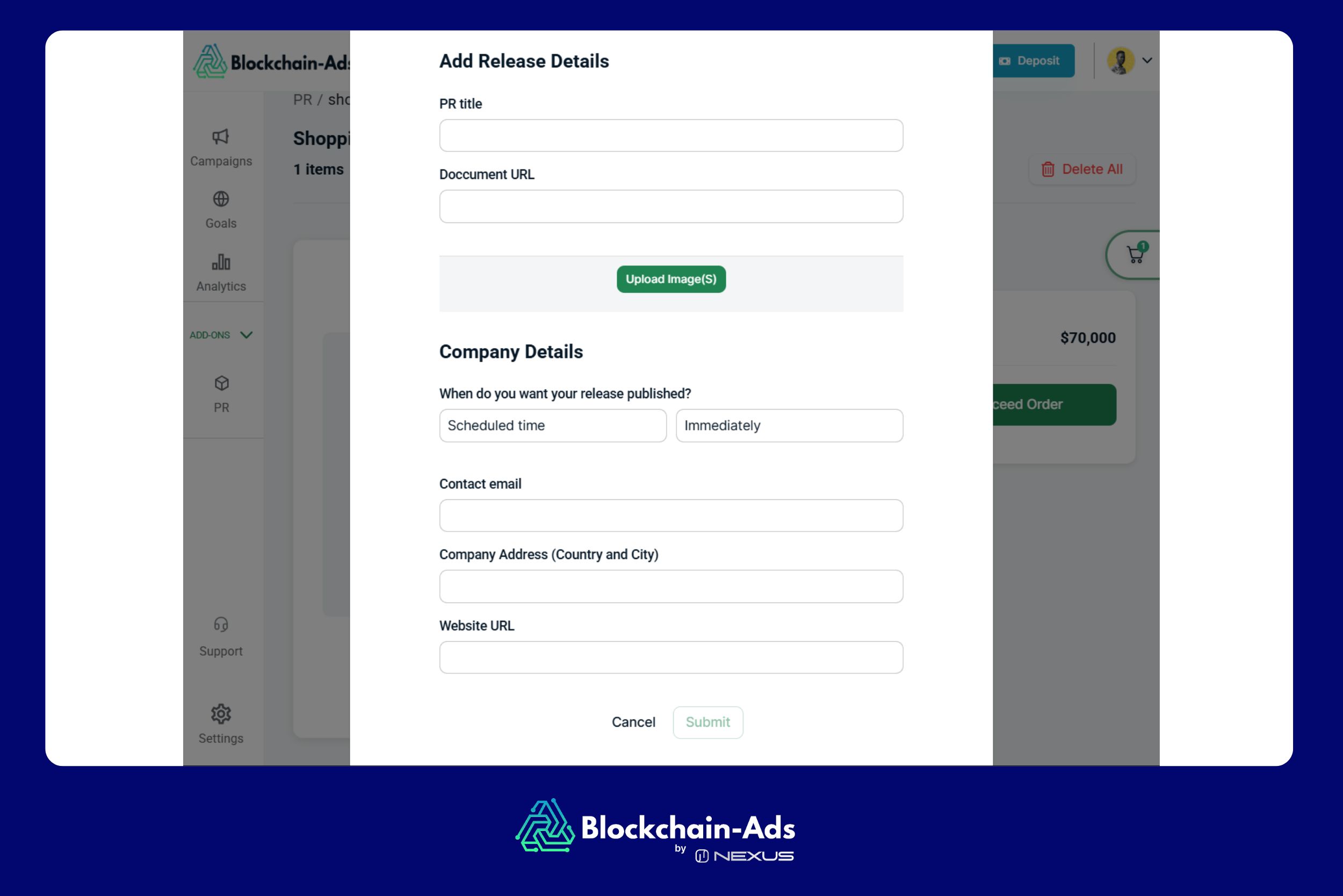 Blockchain-Ads press release submission process