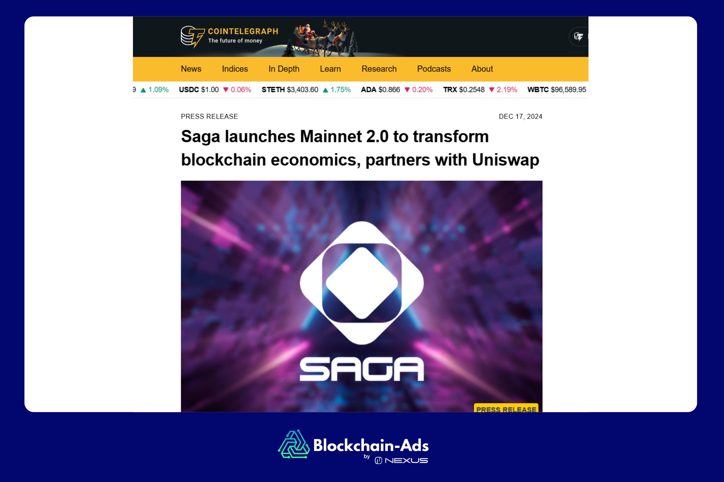 Cointelegraph press release submission through Blockchain-Ads PR distribution