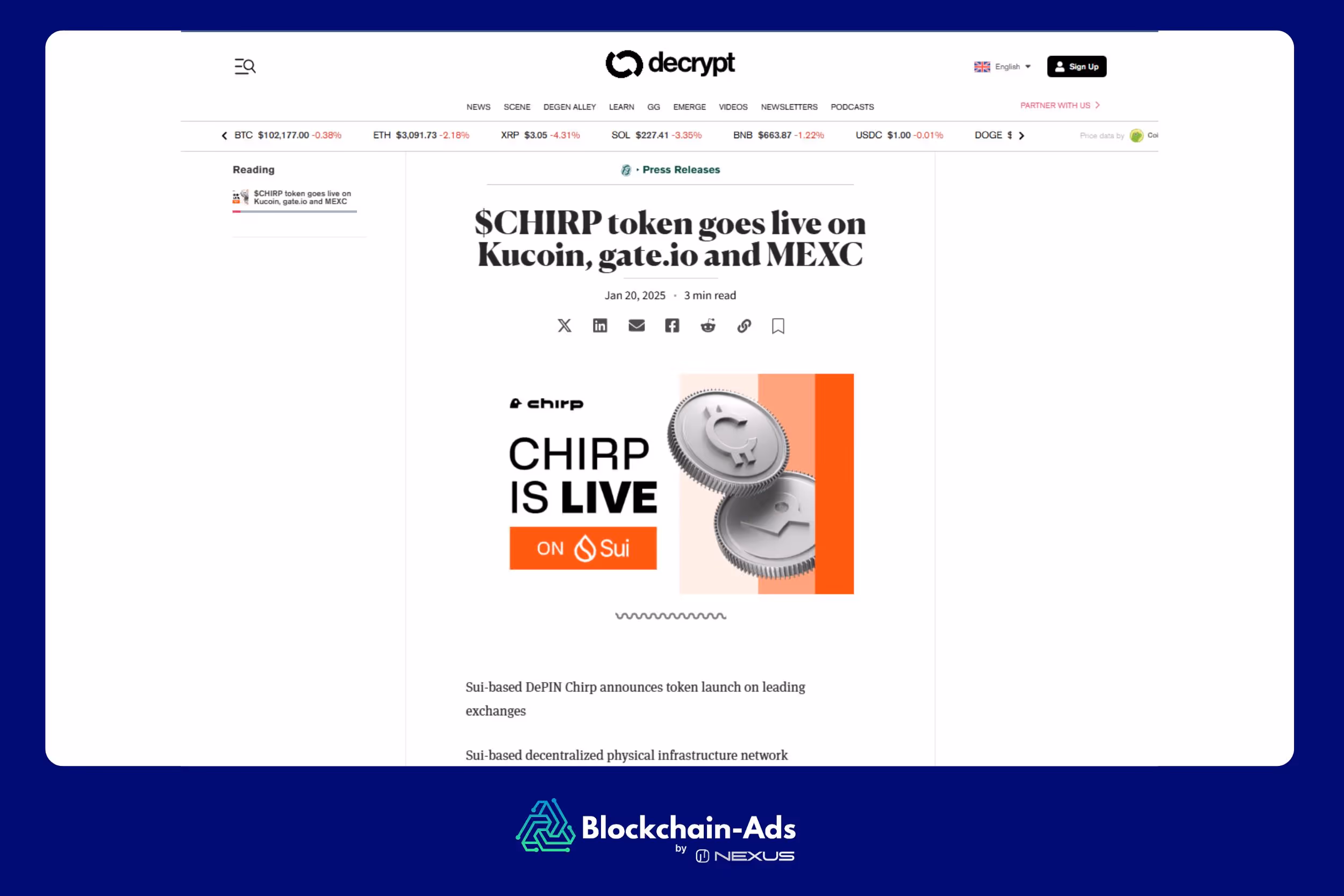 CHIRP multi-exchange listing press release example
