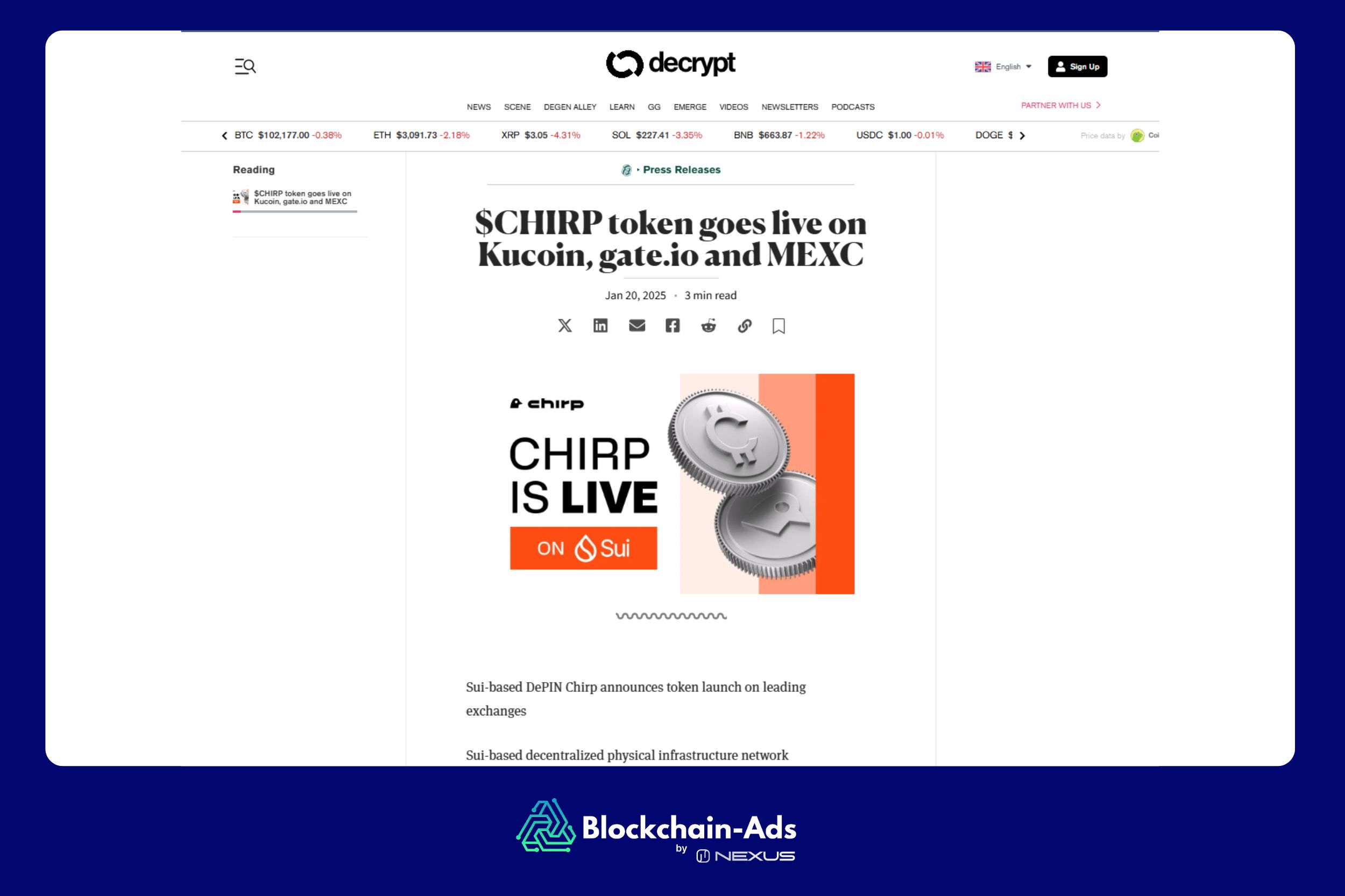 CHIRP multi-exchange listing press release example