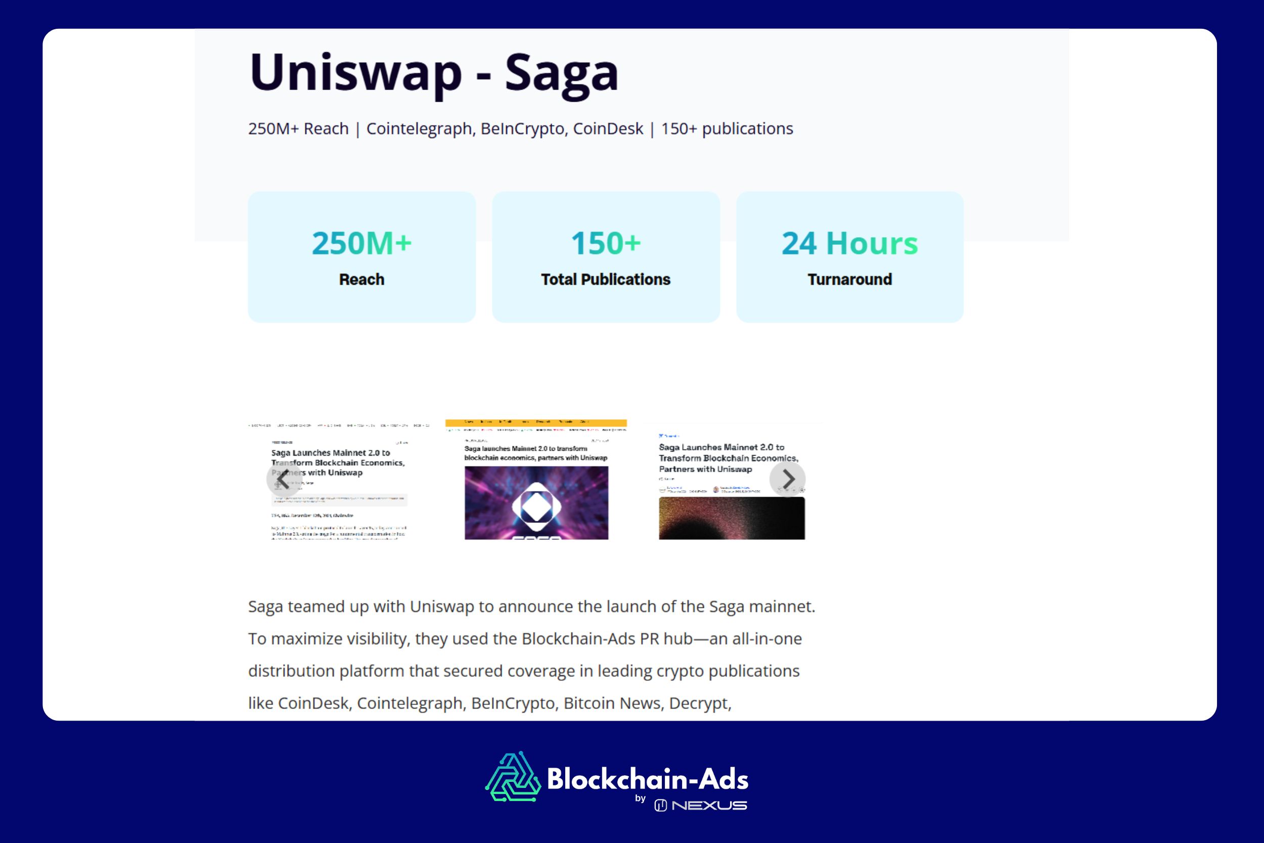 Saga Uniswap partnership press release campaign goals example