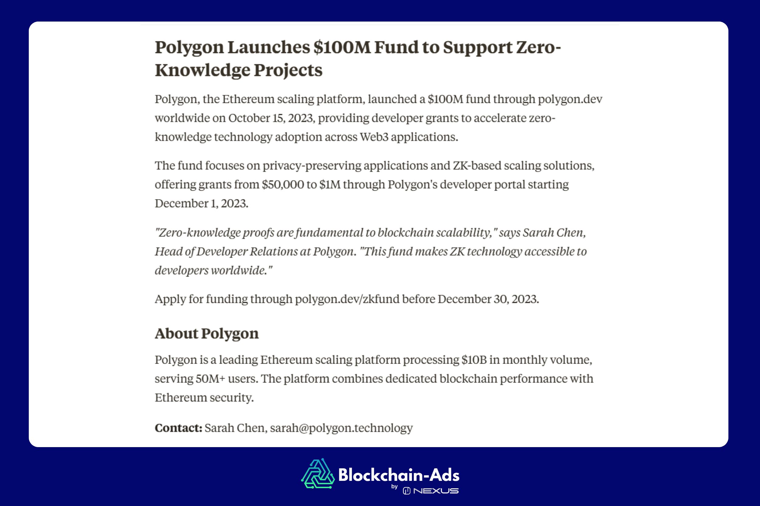 Complete crypto press release format example showing headline, body, CTA and boilerplate