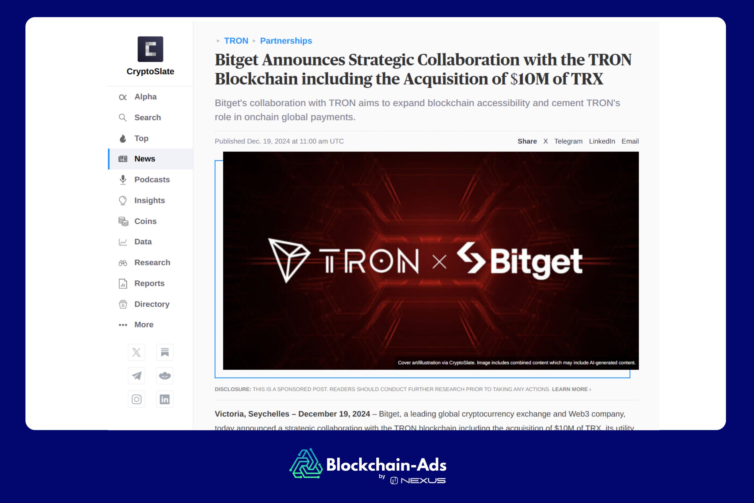 Bitget TRON partnership crypto press release example