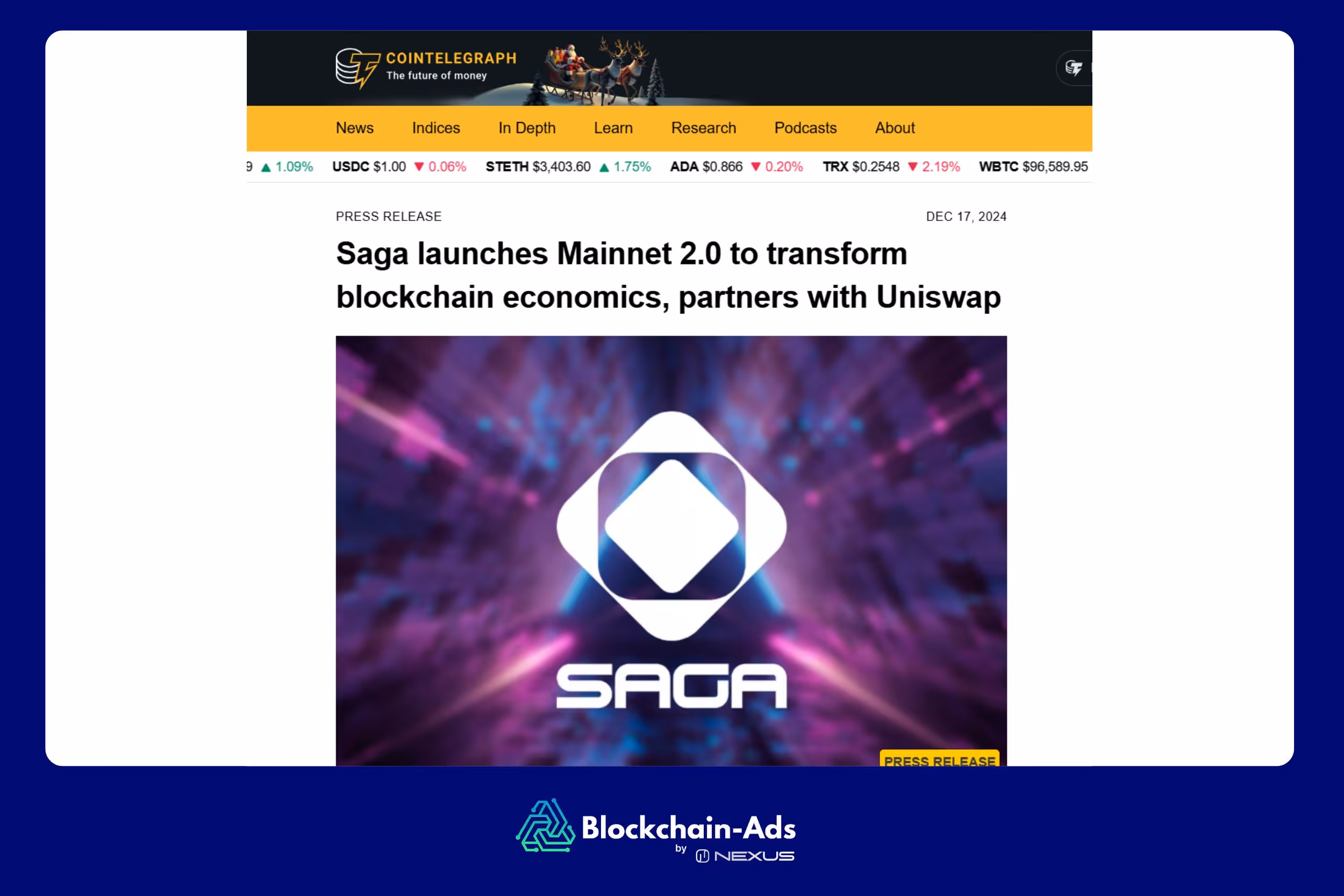 Cointelegraph press release submission through Blockchain-Ads PR distribution