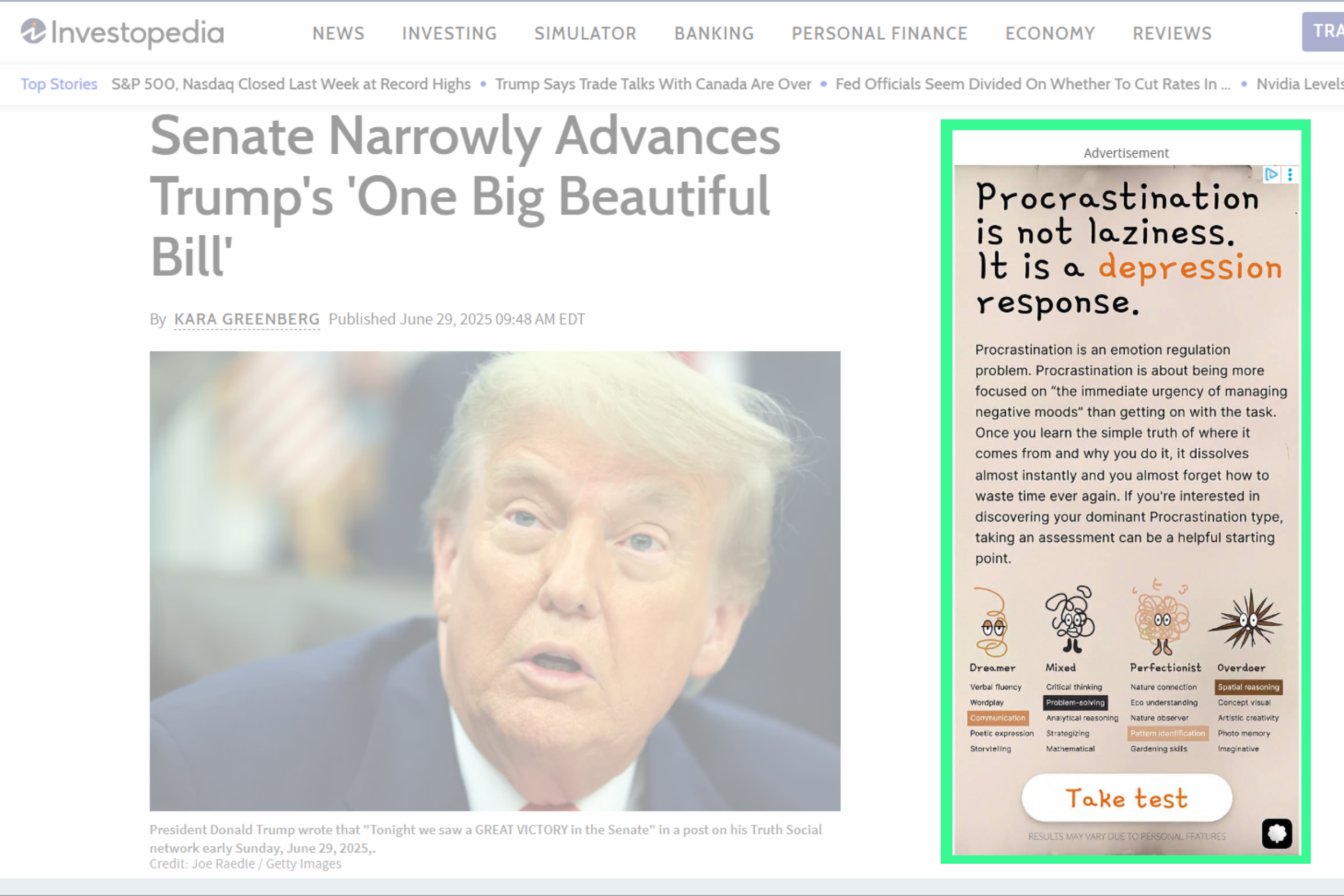 display ad appearing on the right side of an investopedia page