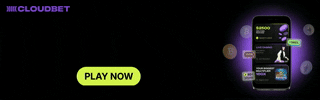 Cloudbet: animated mobile banner, 320×100, the phone UI carries the proof while the headline stays compact with 3,000+ slots, 300+ live tables, and sports betting.