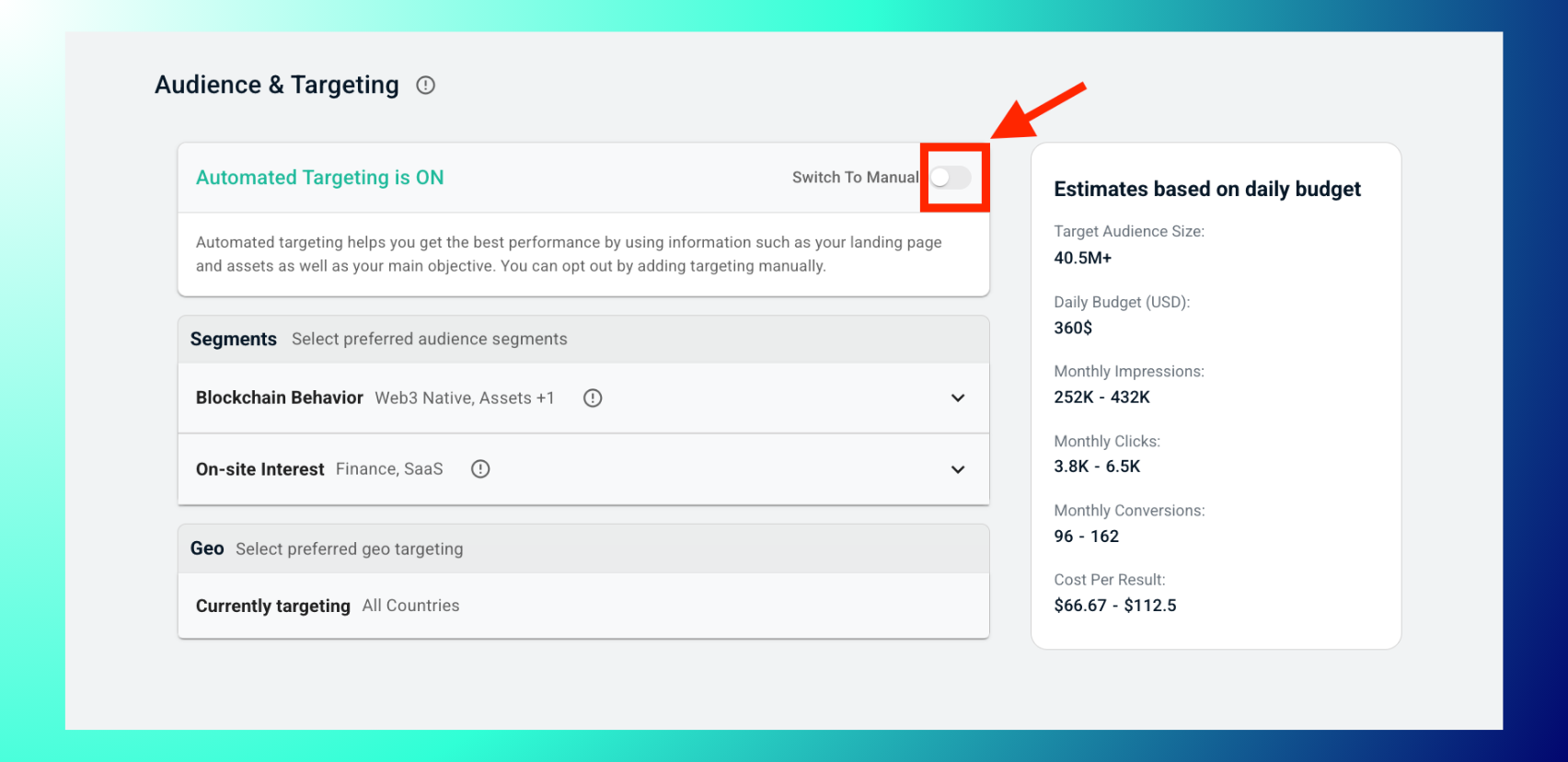 Switch to manual targeting in HUB