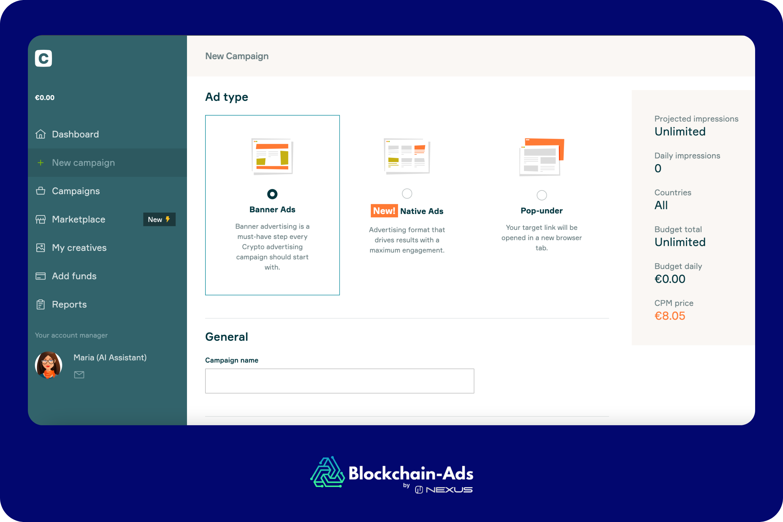 a screenshot from cointraffic advertising dashboard