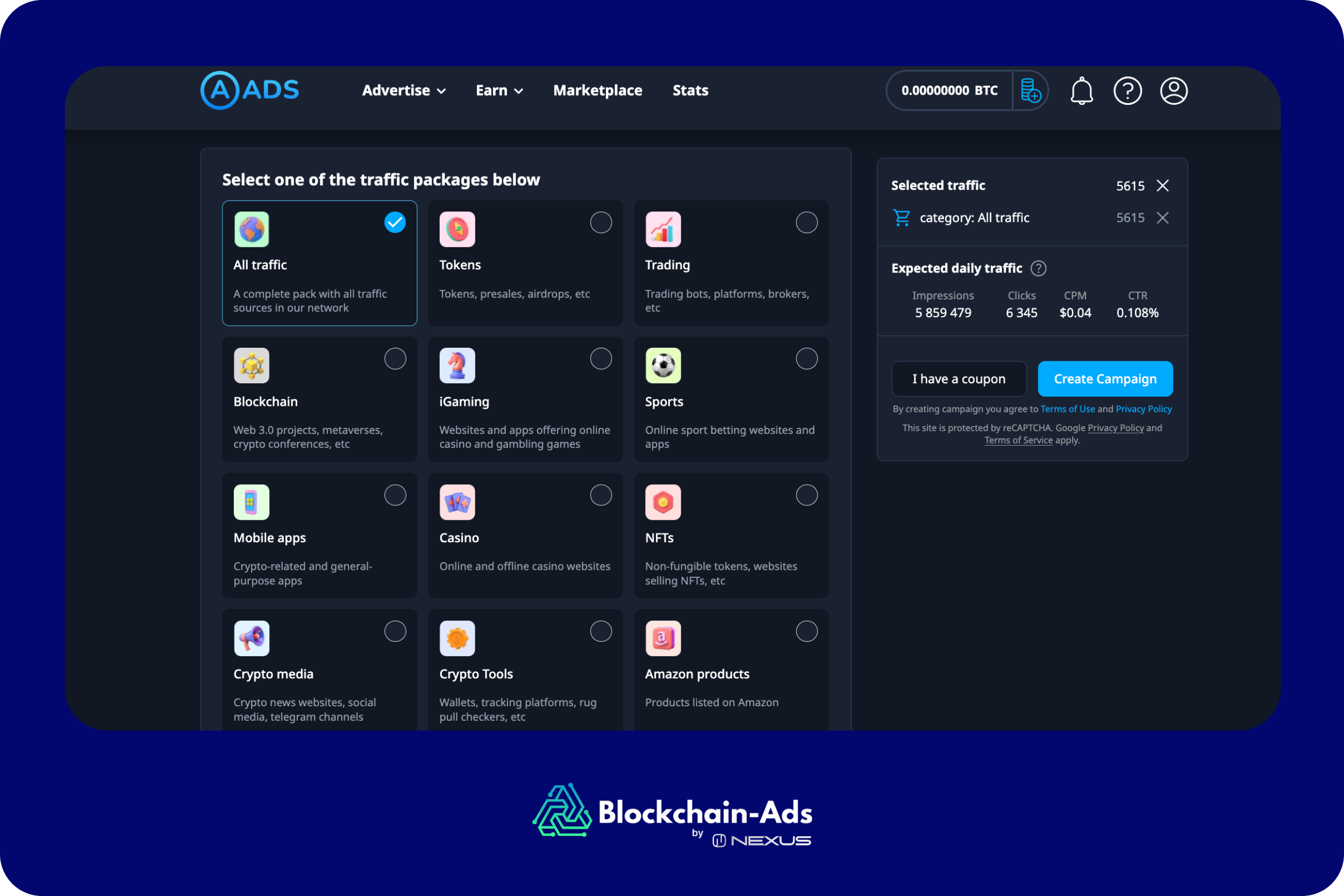 a screenshot from A-ADS advertisers dashboard