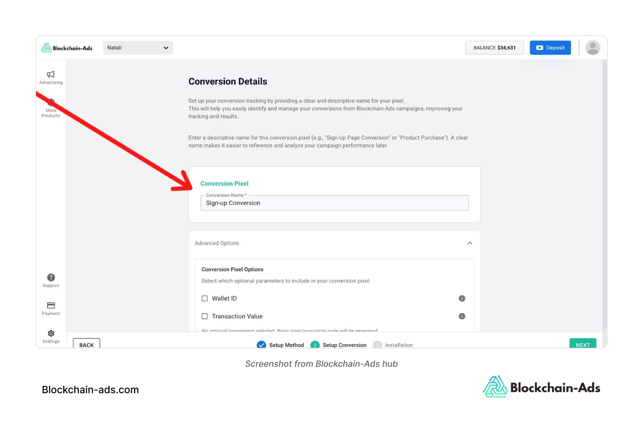 how to use pixel events on Blockchain-Ads to create custom retargeting segments