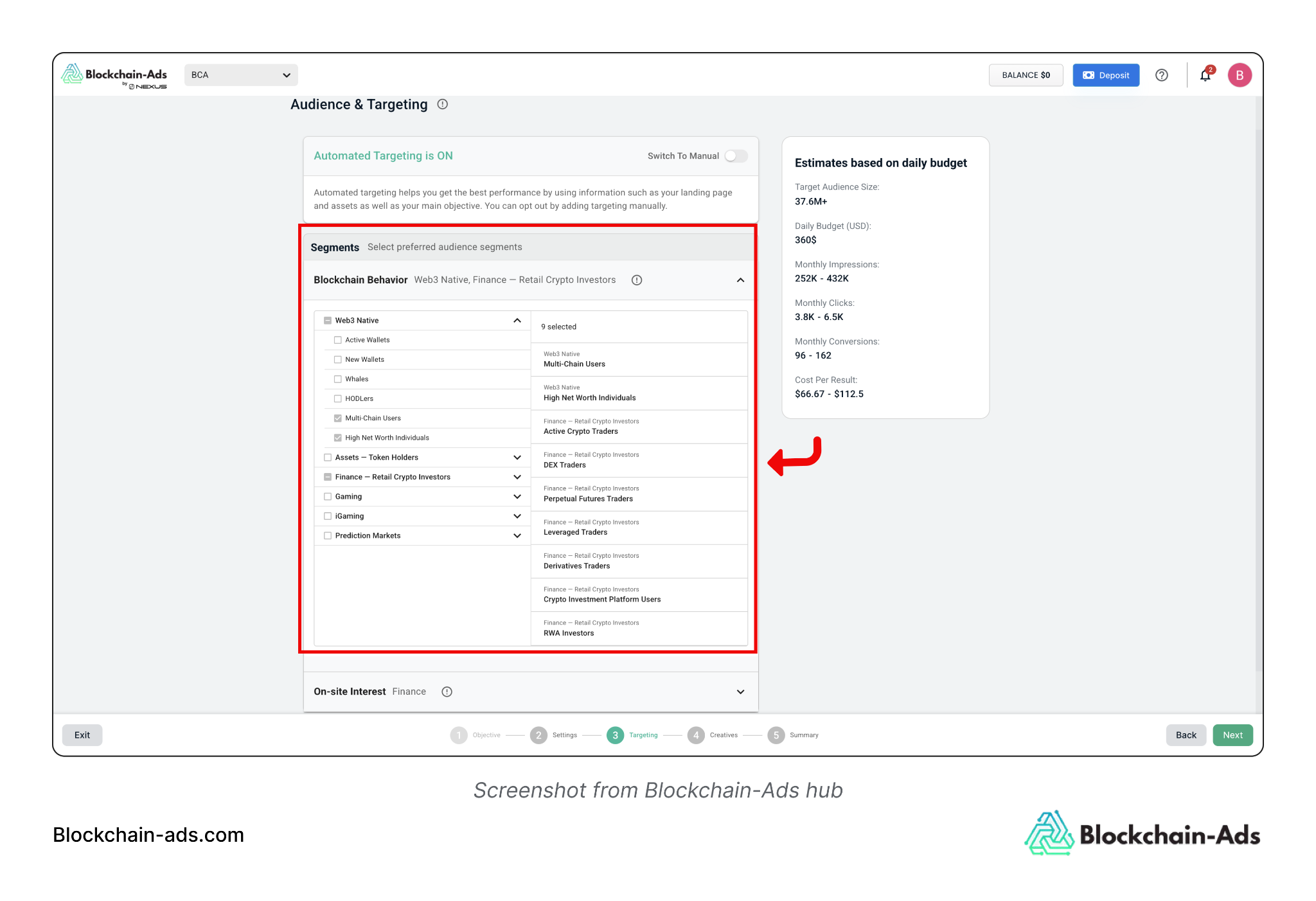 Audience targeting on Blockchain-Ads