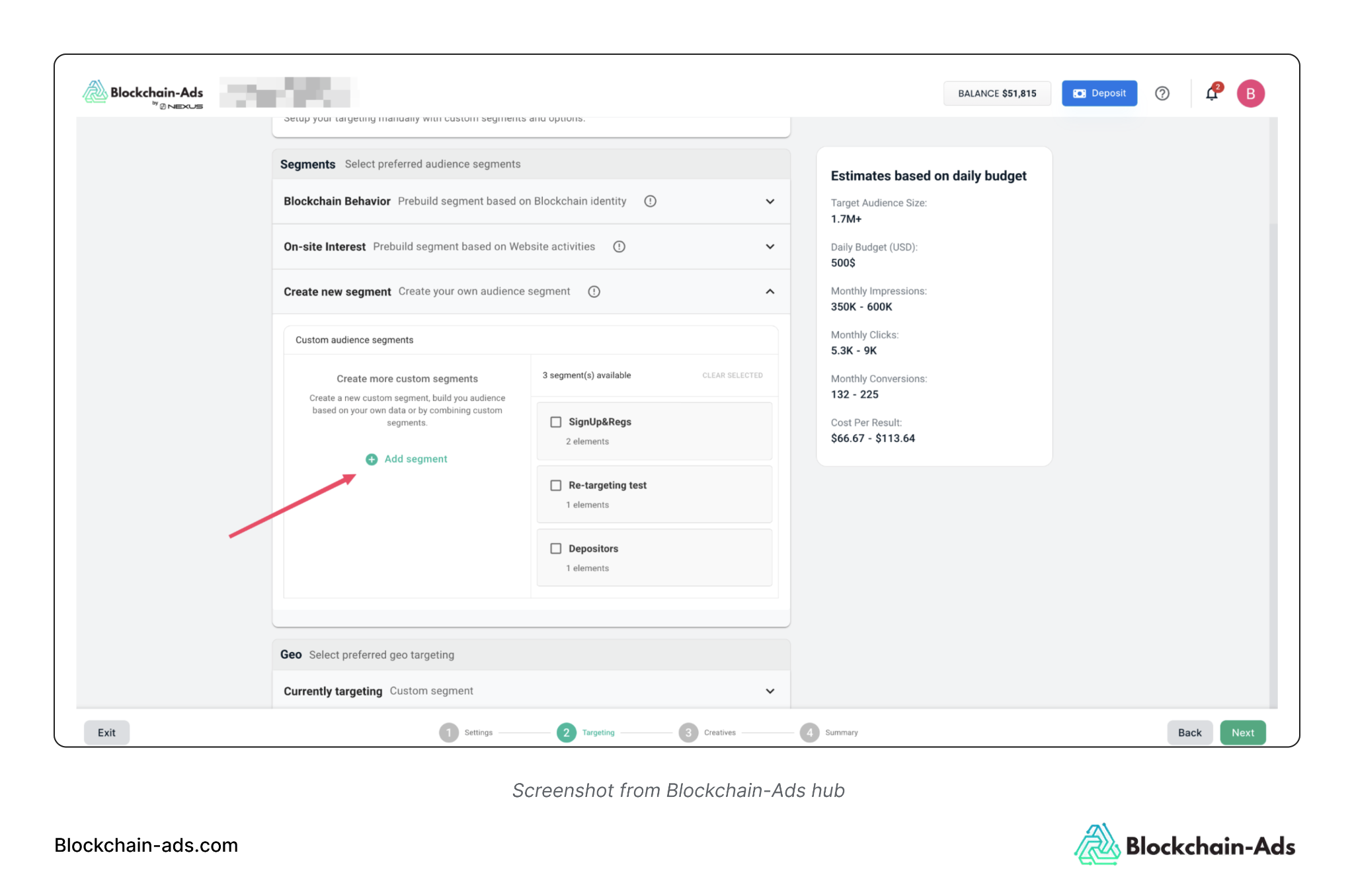 Creating a custom audience on Blockchain-Ads Hub