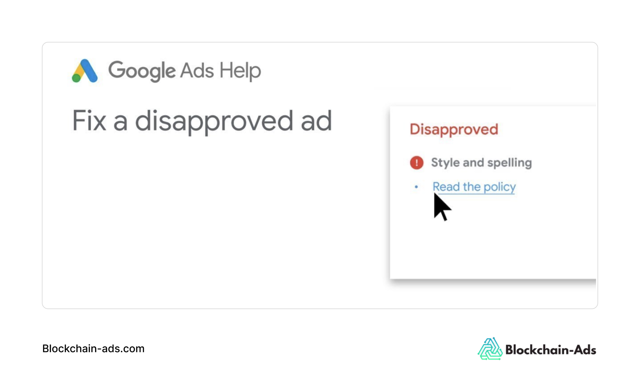 Screenshot of fixing a disapproved Google Ad