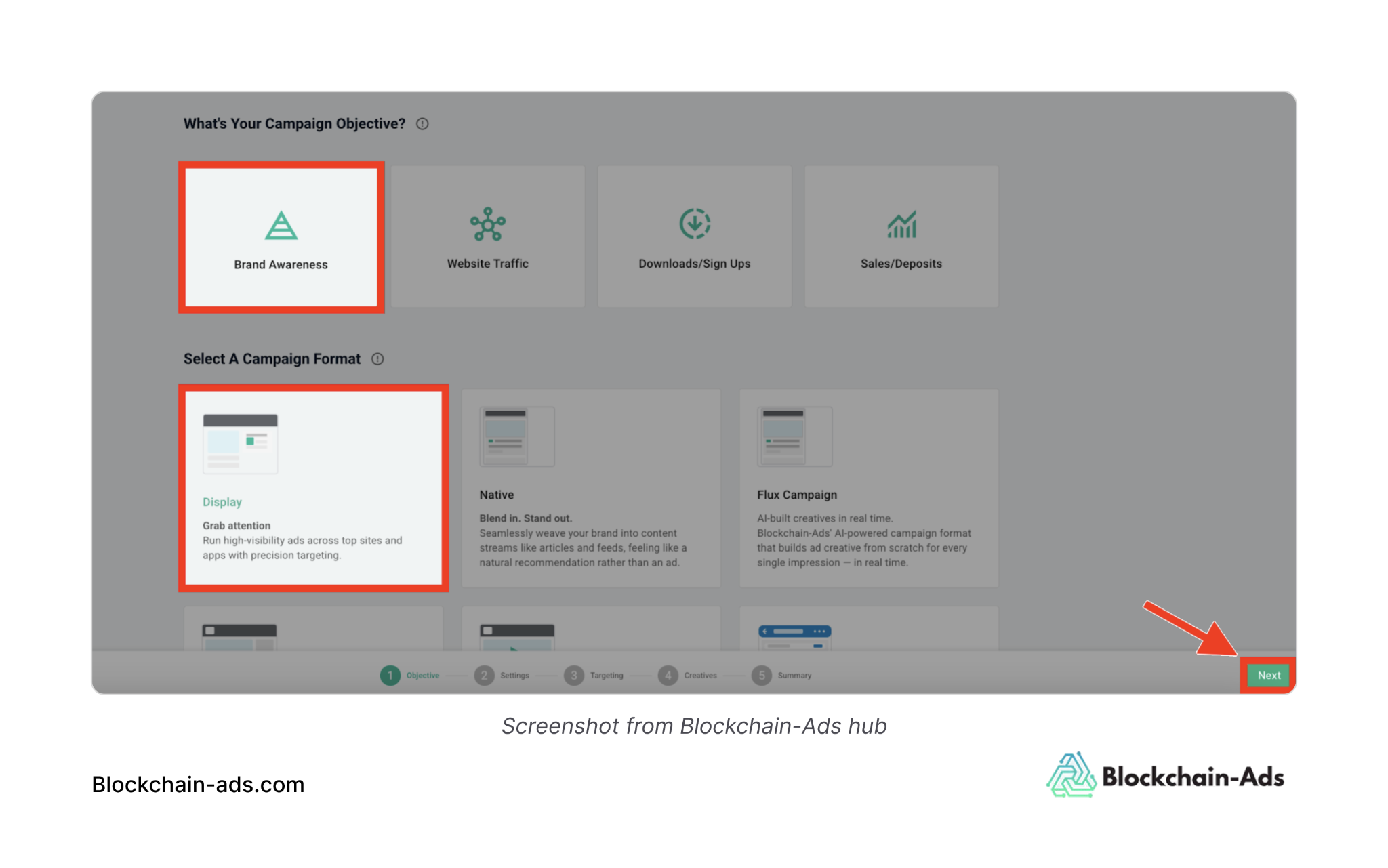 Screenshot of how to Set the Objective and Format