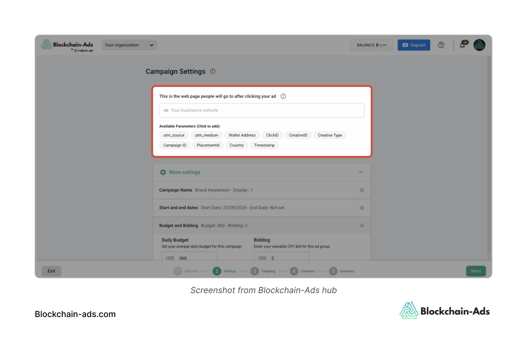 Screenshot of how to Add Tracking URLs