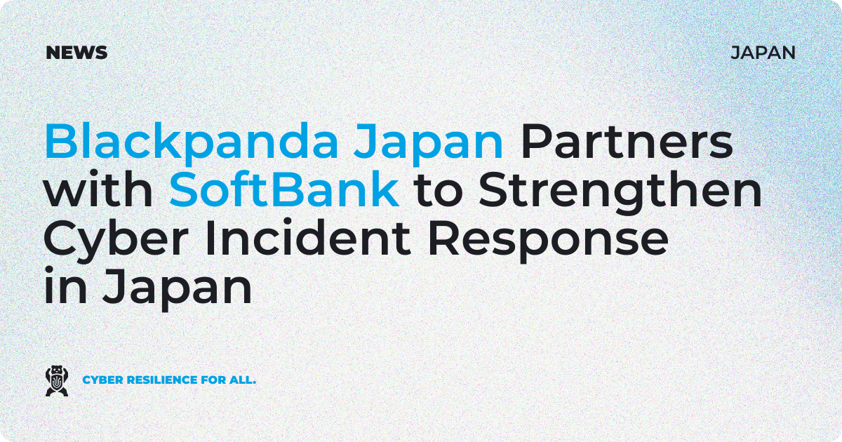 News banner with the headline “Blackpanda Japan Partners with SoftBank to Strengthen Cyber Incident Response in Japan” on a light background with grainy blue gradients.