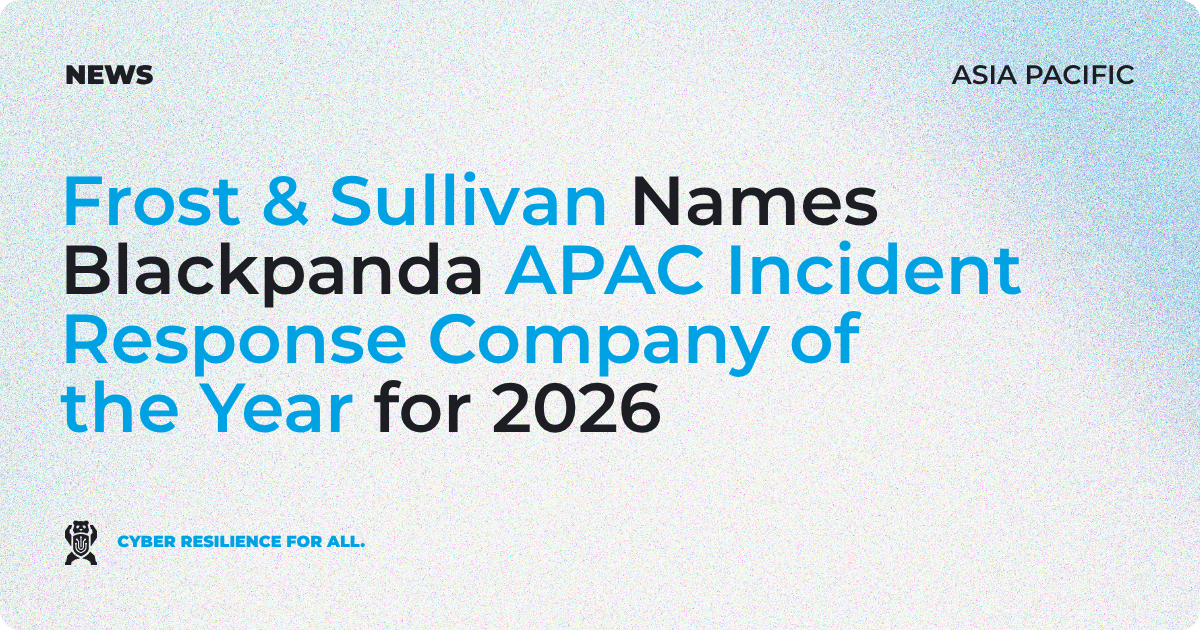 News banner with the headline "Frost & Sullivan Names Blackpanda APAC Incident Response Company of the Year" alongside the 2026 Frost & Sullivan Best Practices award mark.