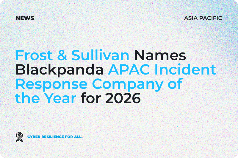 News banner with the headline "Frost & Sullivan Names Blackpanda APAC Incident Response Company of the Year" alongside the 2026 Frost & Sullivan Best Practices award mark.