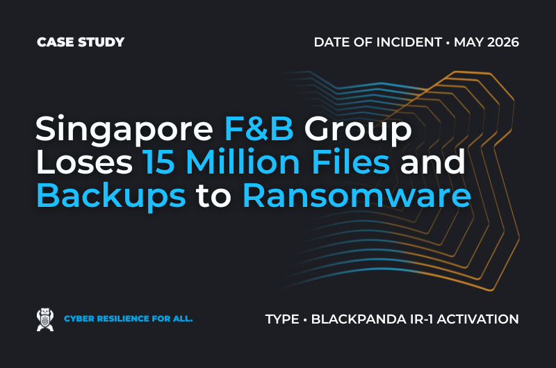 Case study banner: Singapore F&B Group Loses 15 Million Files and Backups to Ransomware. Type: On-Demand Incident Response.